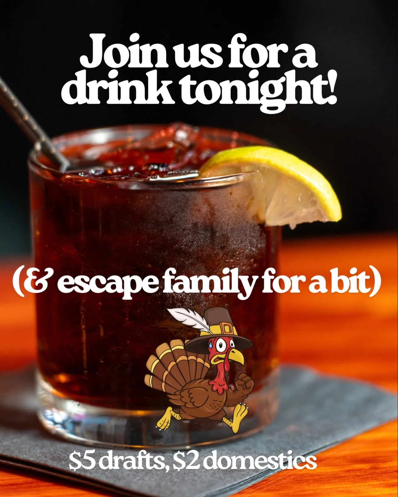 Stop in on your cousins walk after some good family time this evening! 😉

Every Wednesday you can enjoy $5 draft beers and $2 domestics, and tonight our deal is zero in-laws 🤣

Happy Thanksgiving, all! 🦃

#reevestheater #music #venue #songwriter #