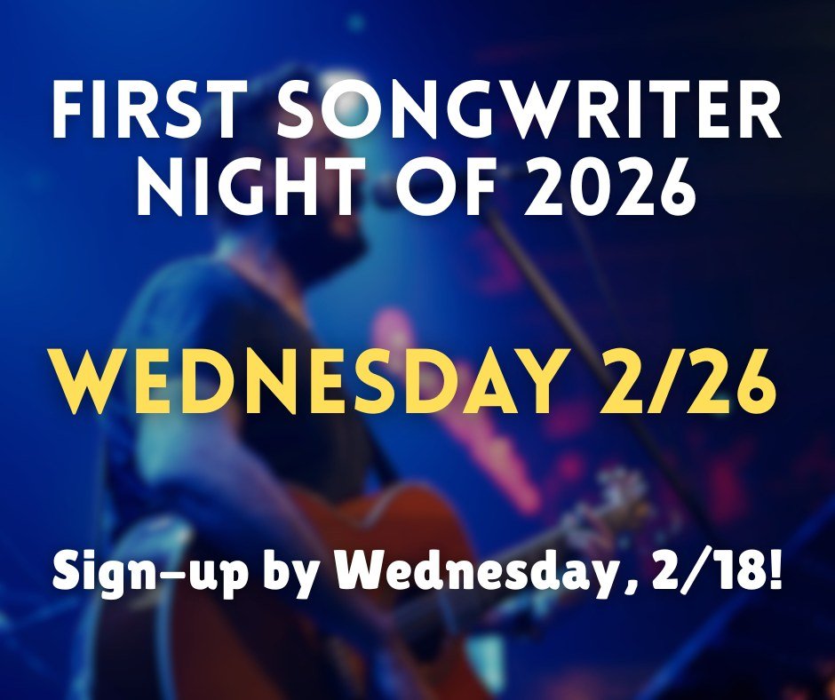 The first of five songwriter nights of 2026 is in less than two weeks!
ㅤ
Get signed up here: https://vist.ly/4rdr7
ㅤ
We're working on getting more prizes, but the season winner gets a spot on The Martha Bassett Show.
ㅤ
2026 Songwriter Nights:
Wed 2/2