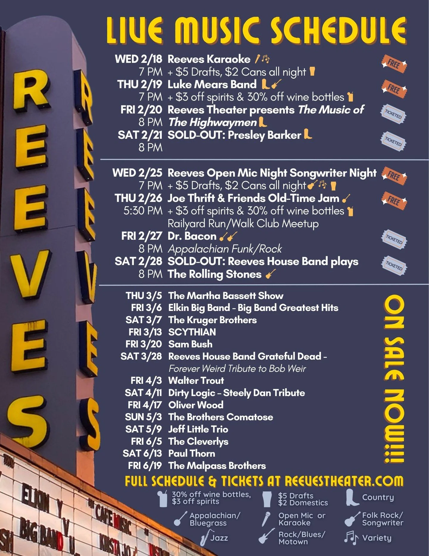 We are so proud of the incredible artists who play the Reeves, most of whom can't wait to come back. We hope you'll choose to invest in real experiences with real musicians in community with real audiences. It's so important right now.
ㅤ
We're adding