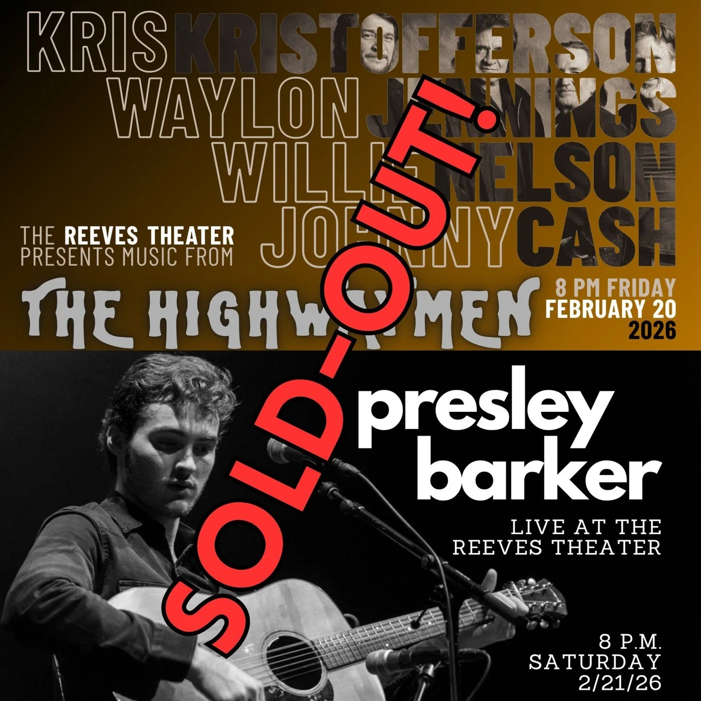 It feels good to have a DOUBLE SOLD-OUT WEEKEND, y'all! 
ㅤ
A huge thank you and congratulations to the Highwaymen supergroup, and to Presley Barker, and all the wonderful patrons who bought tickets to these fabulous shows.
ㅤ
We are so grateful for ou