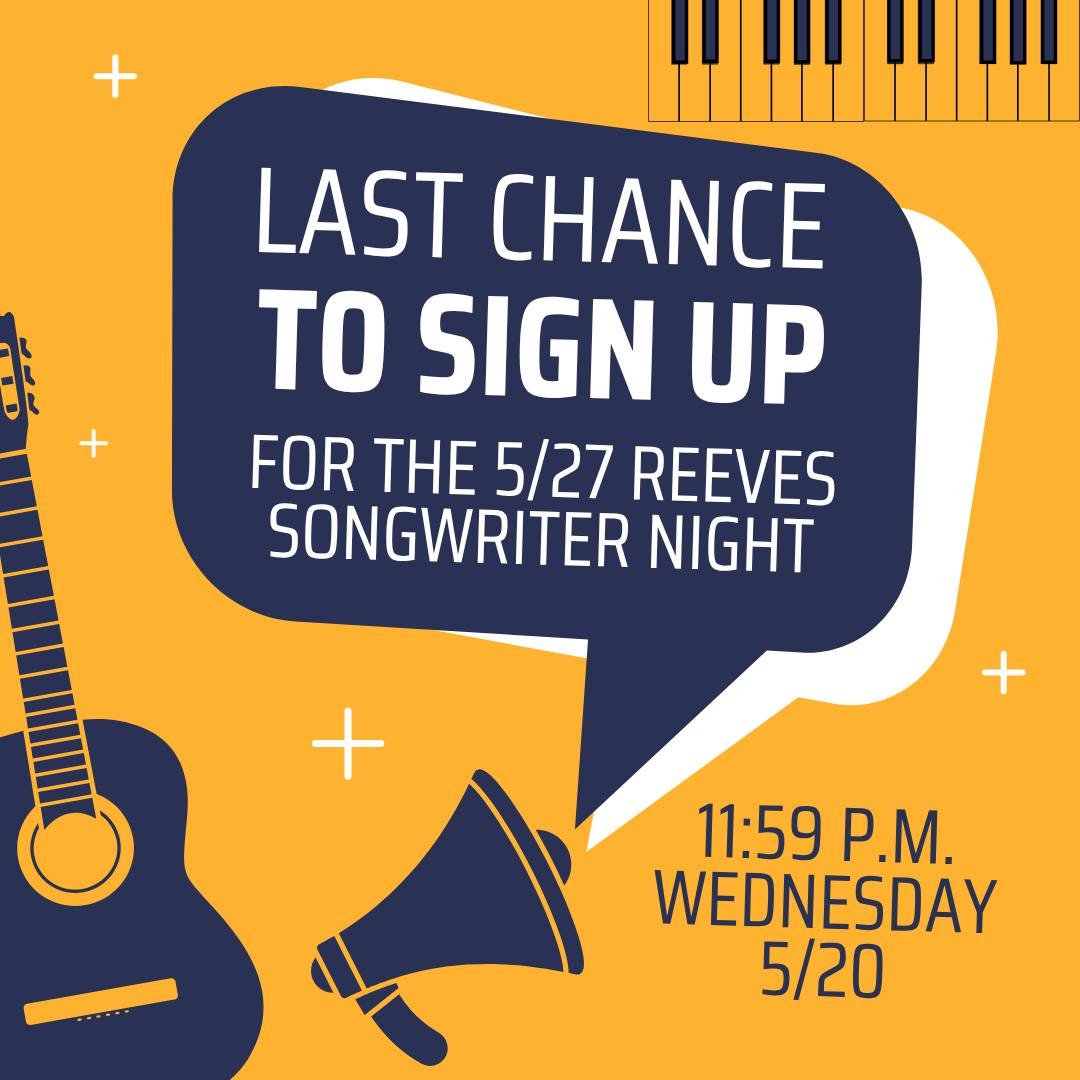 Songwriter Night is one week away, and tonight at 11:59 is your last chance to register for the May 27 show!
ㅤ
Each songwriter night winner gets a cash prize, a spot at the Songwriter Showcase on 10/28, and a chance to compete for a spot on The Marth