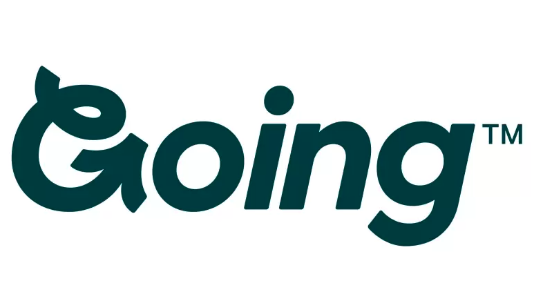 The logo for the brand Going, with stylized lowercase text and an abstract design element above the letter 'g'.