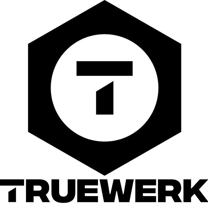 Black and white logo featuring a hexagon with a stylized letter 'T' inside, and the word 'TRUEWERK' below.