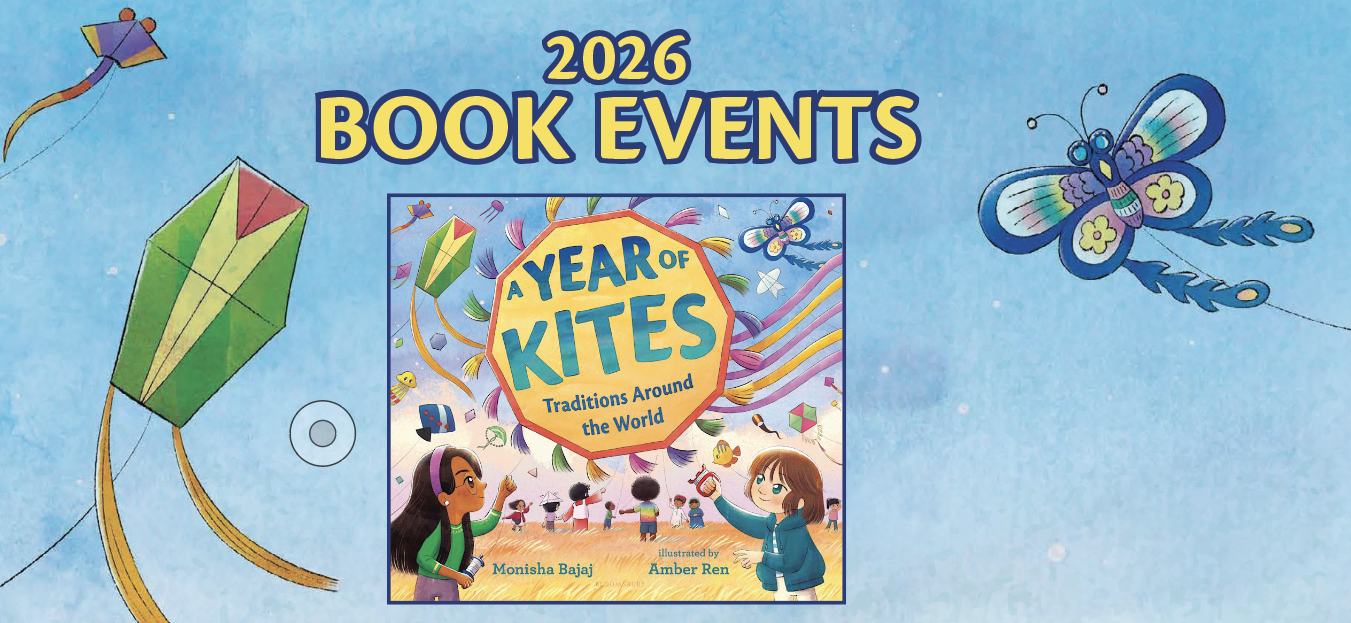 Illustrated kites with a small image of the cover from A Year Of Kites with the large text 2026 Book Events