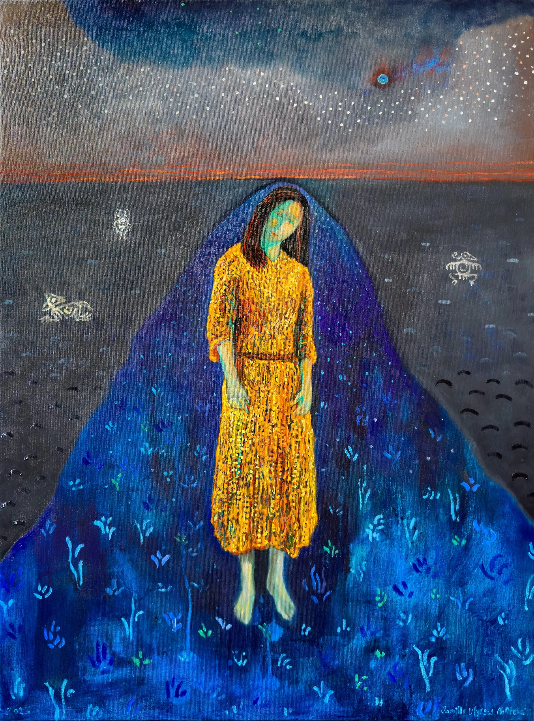 Girl on Moon with Fantastical Creatures