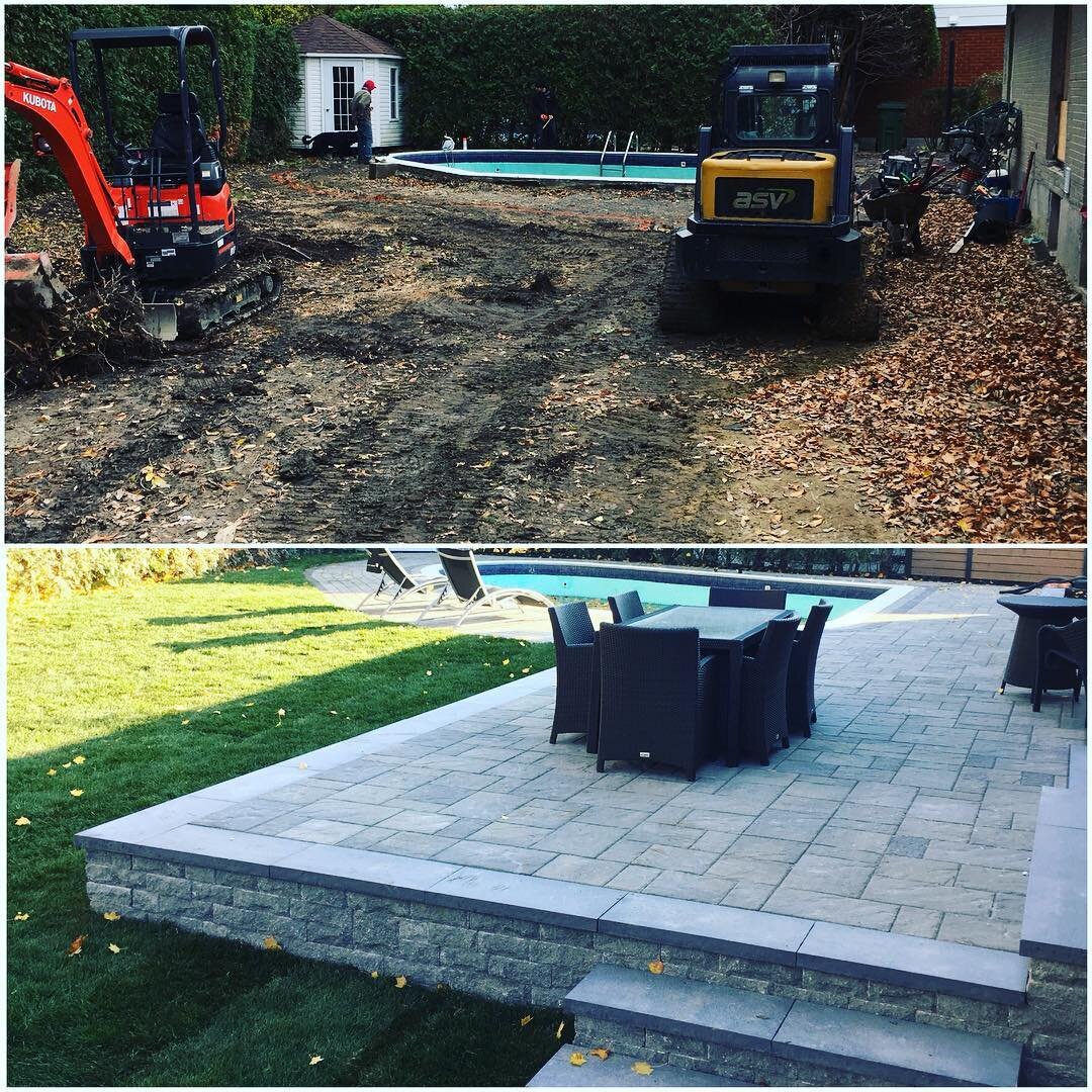 Quick before and after of some fall work #stone #hardscape #landscaping #landscape #techobloc