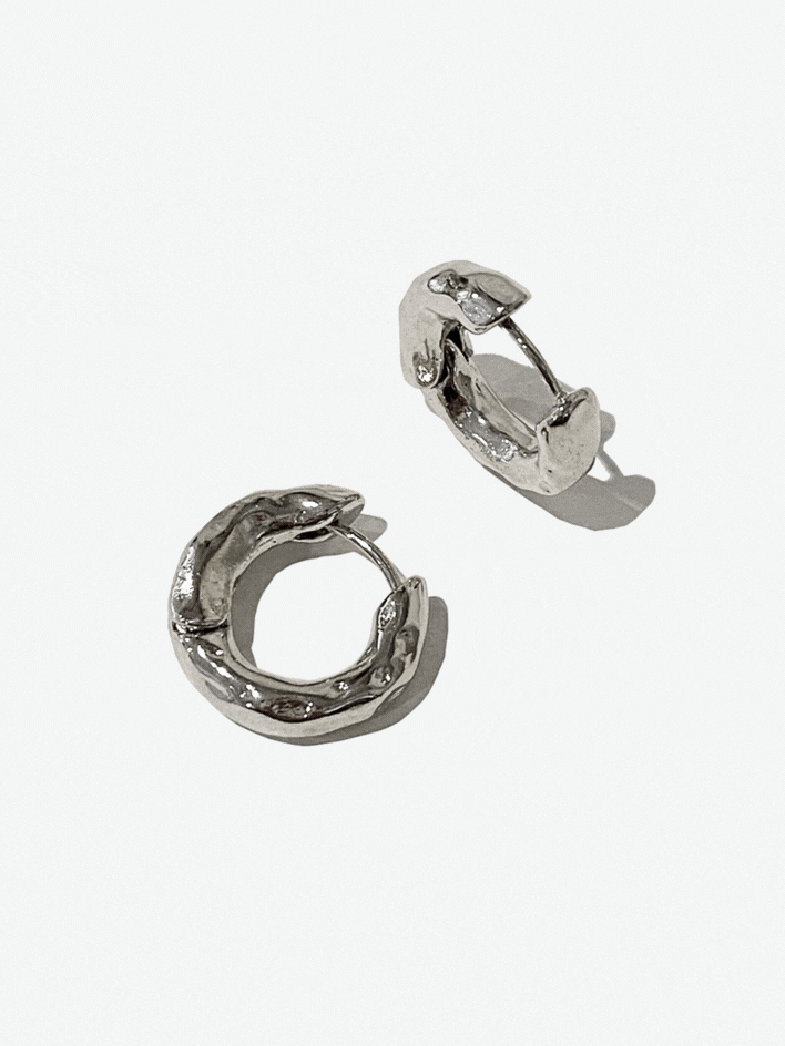 Silver Hammered Huggie Earrings