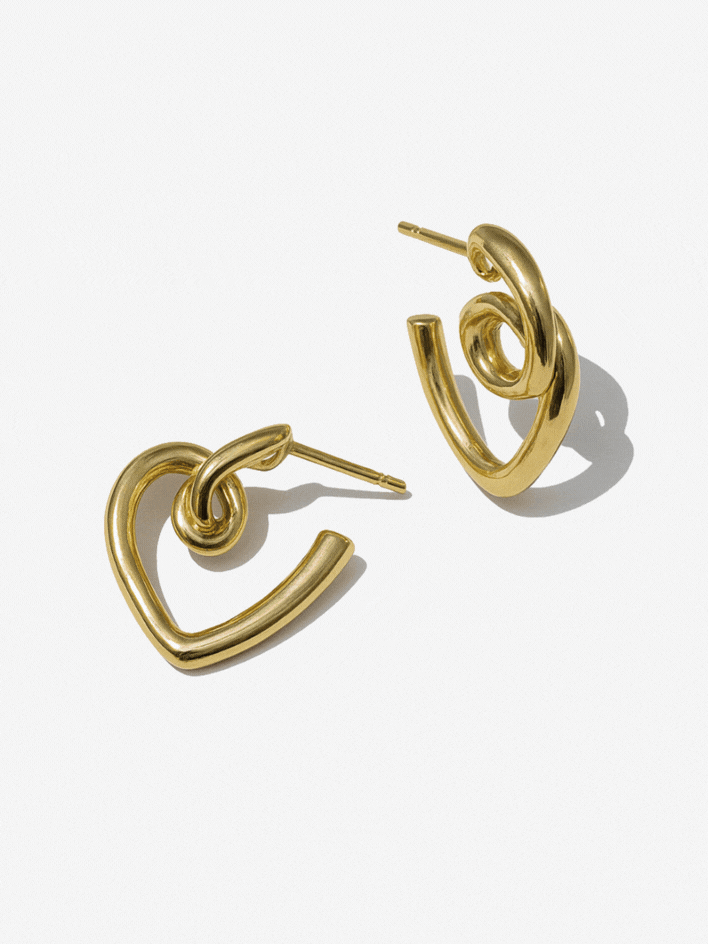 Gold Heart Twist Earrings