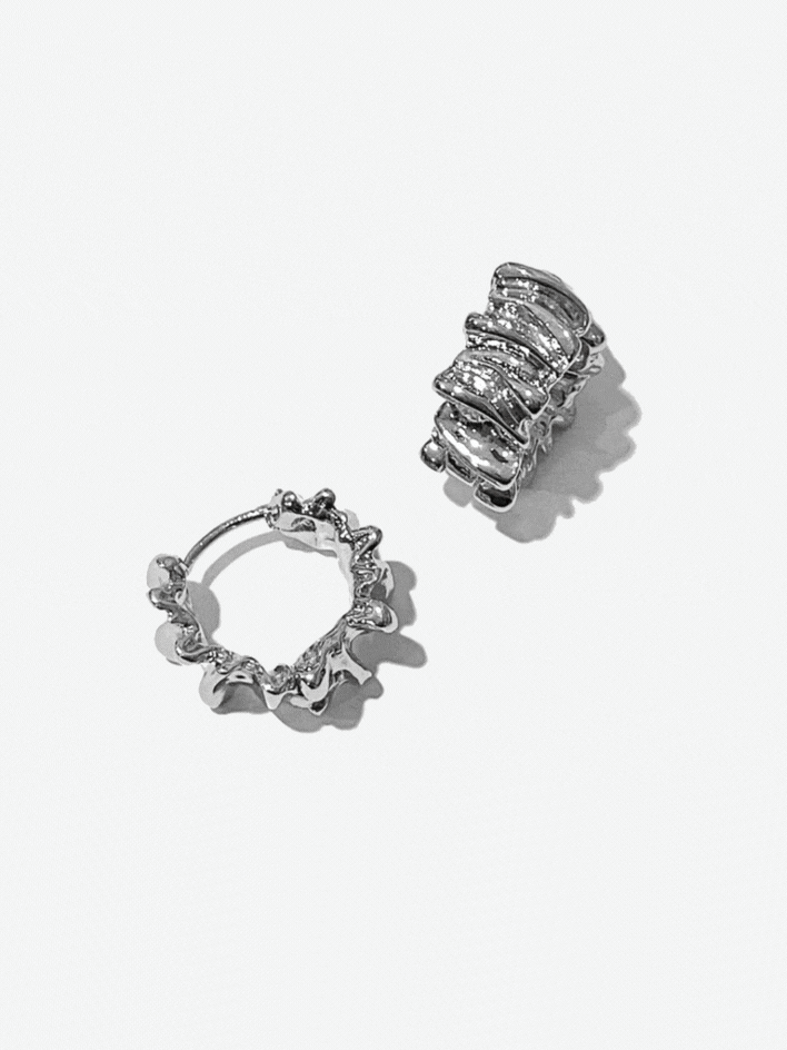 Silver Ripple Huggie Earrings