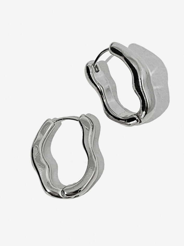 Silver Wave Huggie Hoops