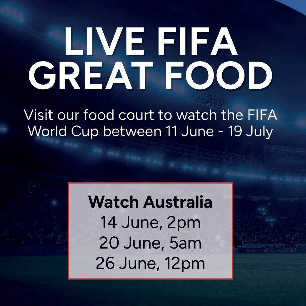⚽🎉 The excitement begins tomorrow!

The FIFA World Cup kicks off tomorrow at 5am, and you can catch all the action on the screens in our Level 2 food court. Grab a delicious bite to eat from our amazing range of eateries, settle in and cheer on your