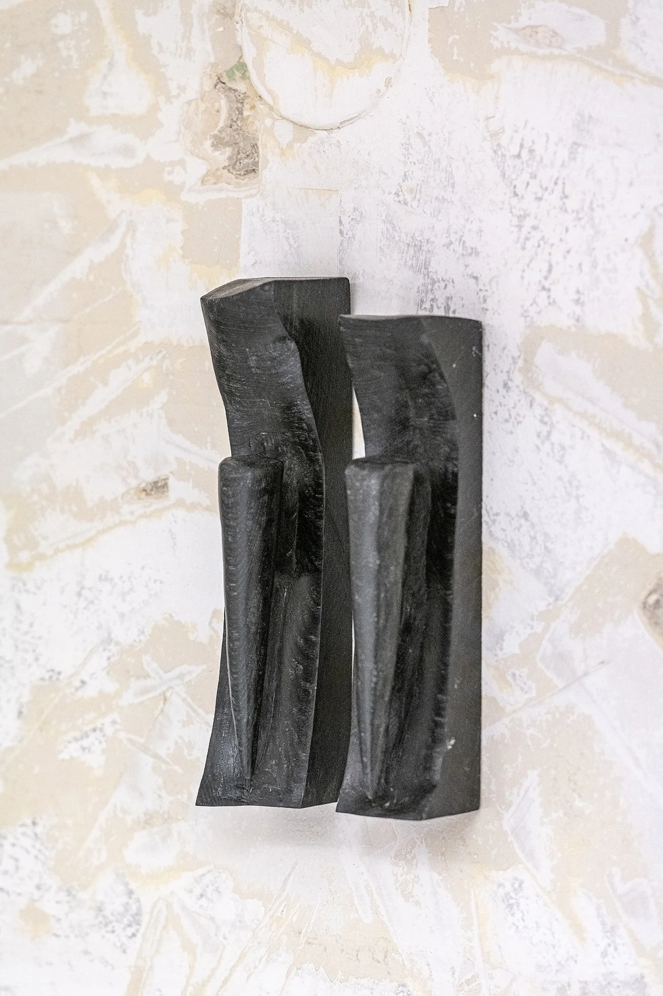 Sofiia Yesakova UGLY SCENES. NUANCES 4.2. black wood, linseed oil, beeswax, 20 x 5 x 5 cm (x2) 2025