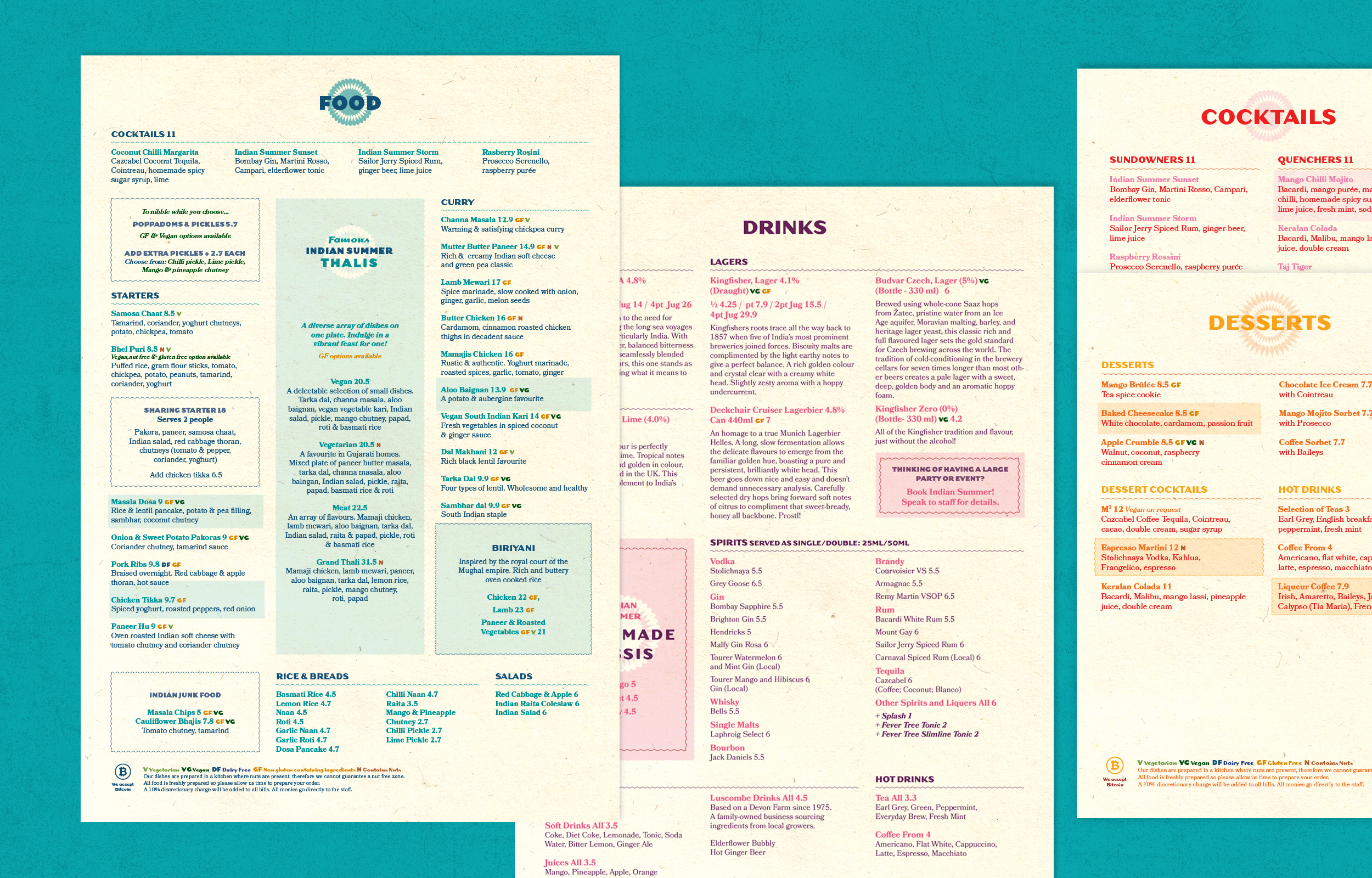 menu design for Indian Summer restaurant designed by branding agency good noise
