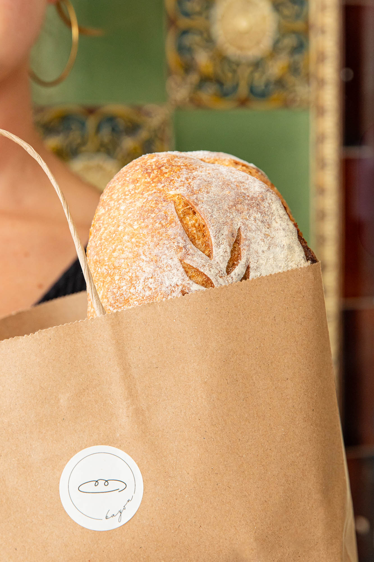 Bayon Bakery sticker with logo on kraft bag