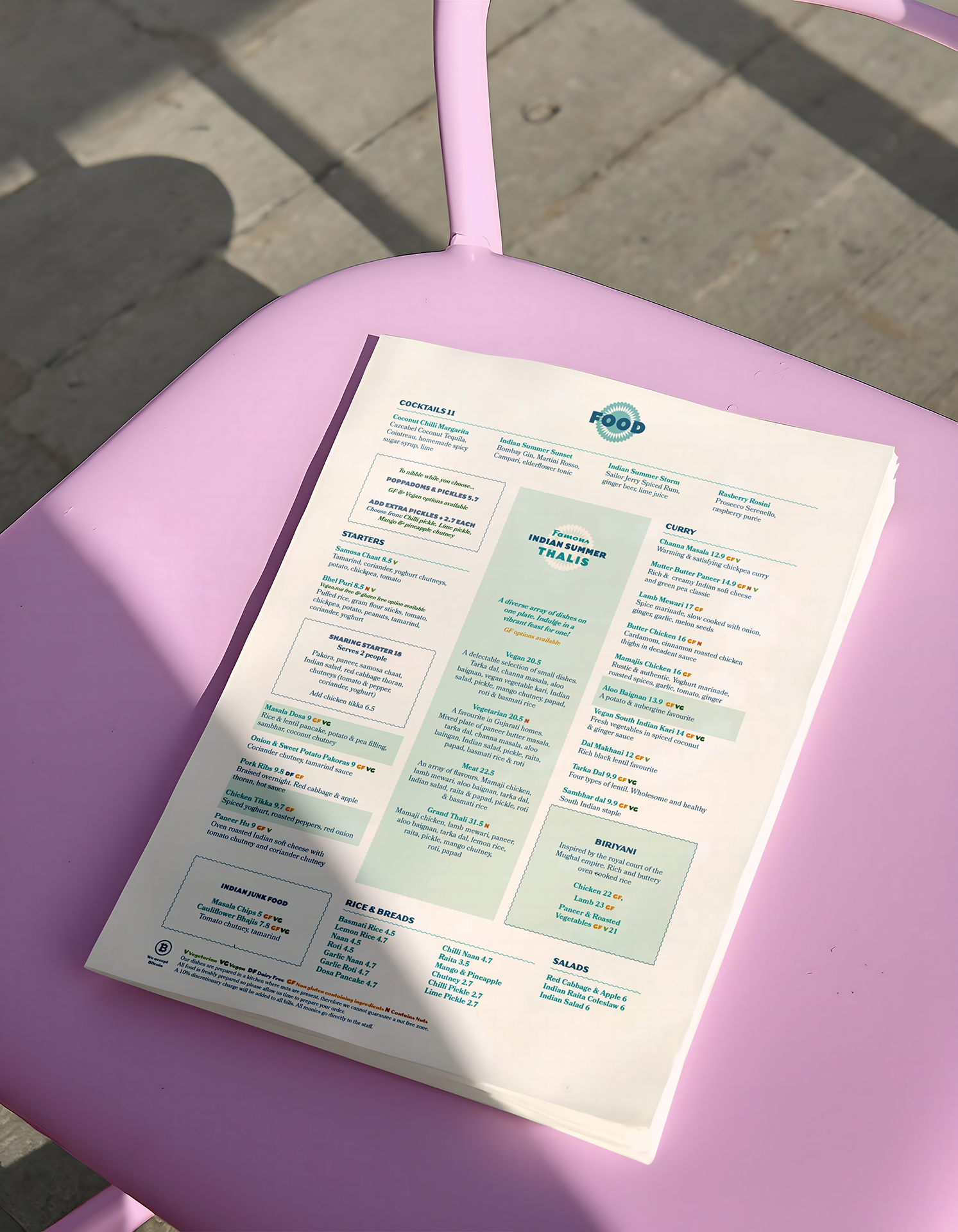 Food menu design for Indian Summer restaurant designed by branding agency good noise