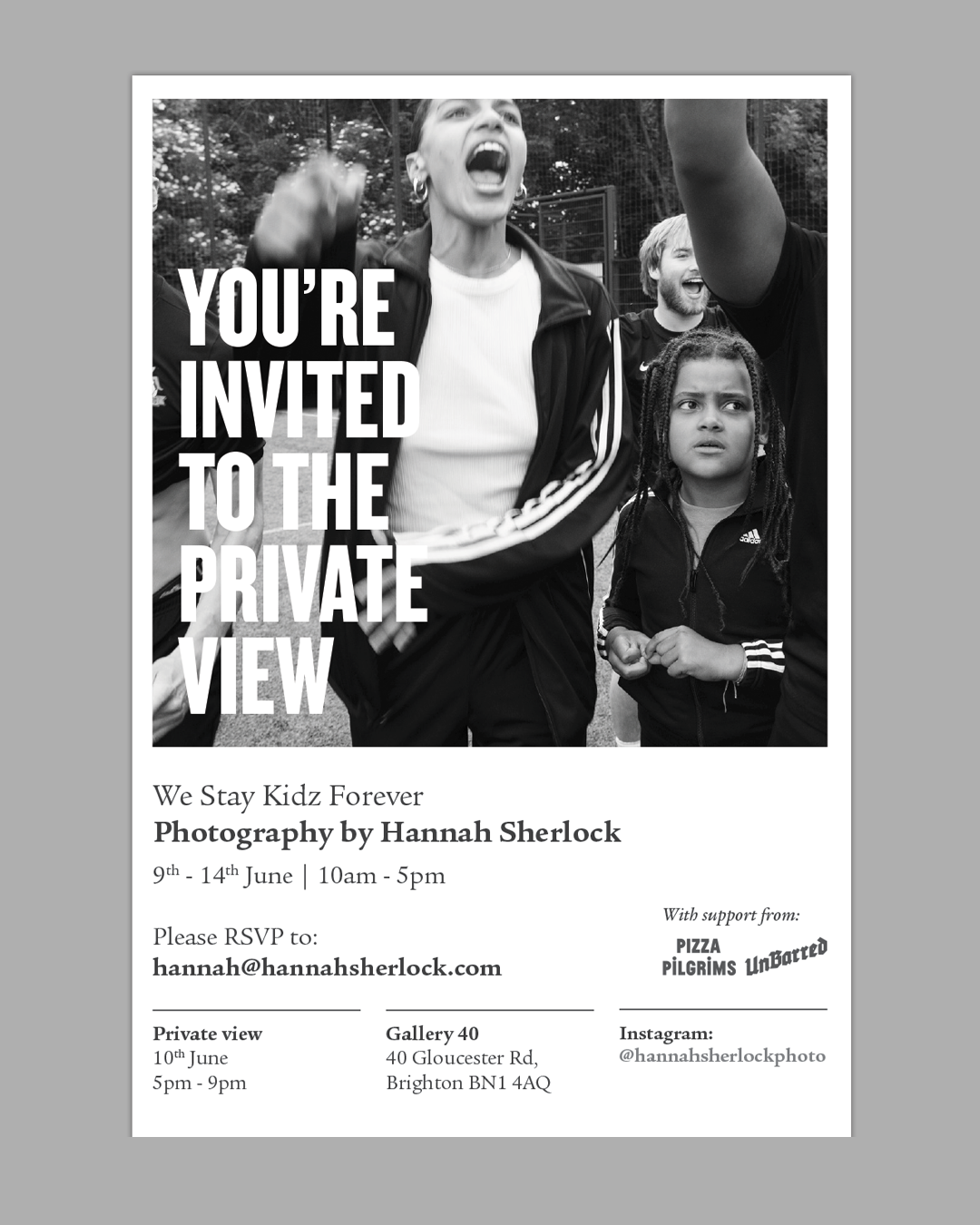 Private view invite created for a photography exhibition