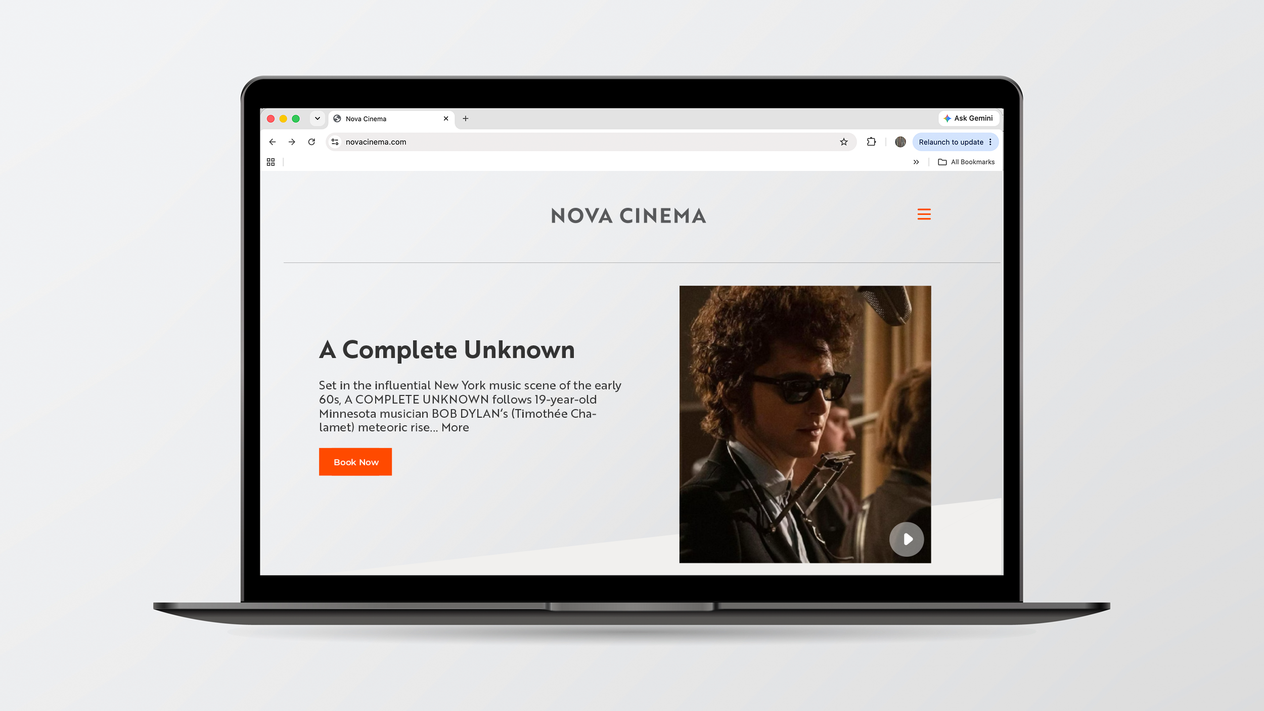 A home page for Nova Cinema website design by Good Noise branding agency 