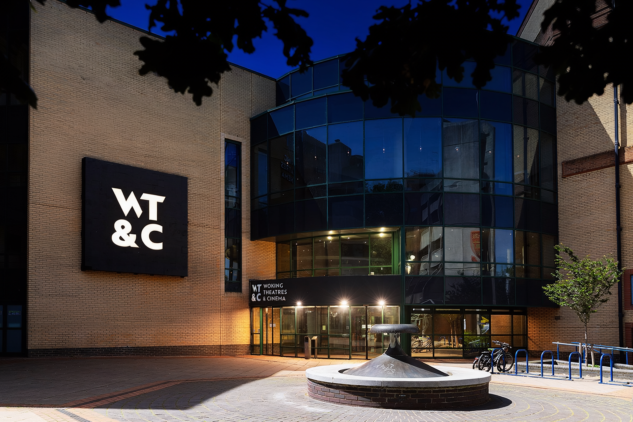 Woking Theatre and Cinema exterior showcasing logo design and signage by Good Noise branding agency 