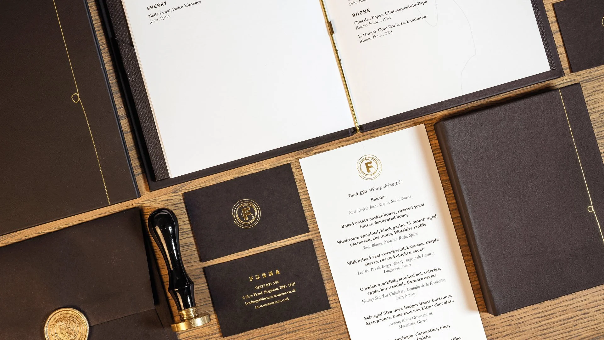 Menus, business cards and restaurant stationery for Furna restrauant