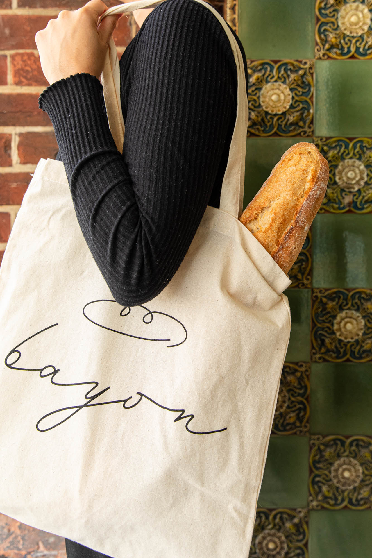 Bayon Bakery branding on a tote bag