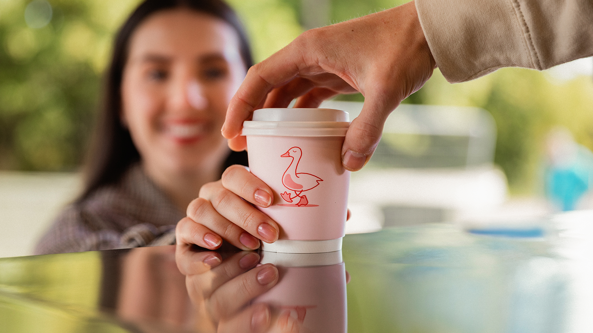 Pinkfoot coffee cup with branding
