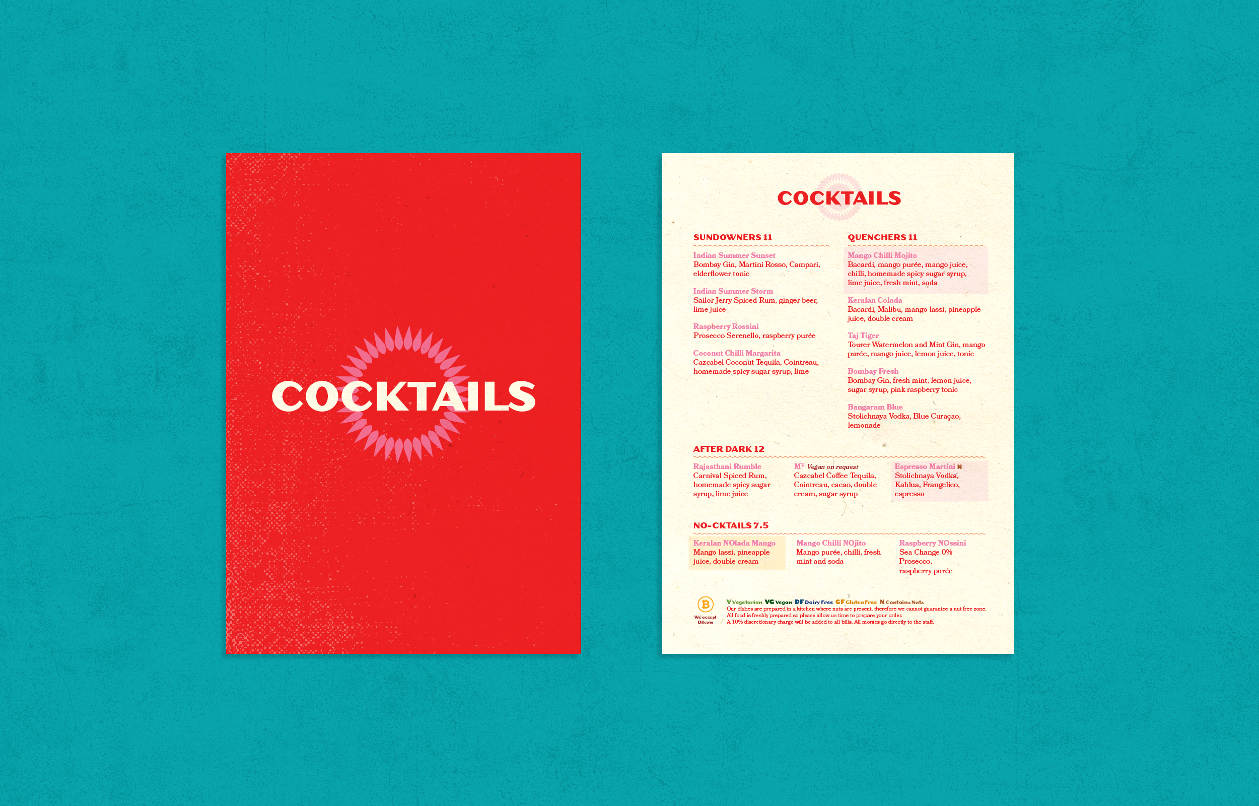 Cocktail menu design for Indian Summer restaurant designed by hospitality branding agency good noise