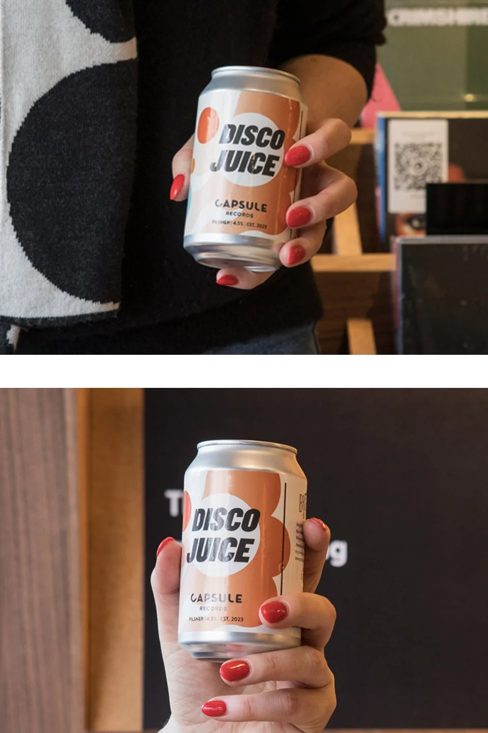 Capsule Records Disco Juice Beer and label design