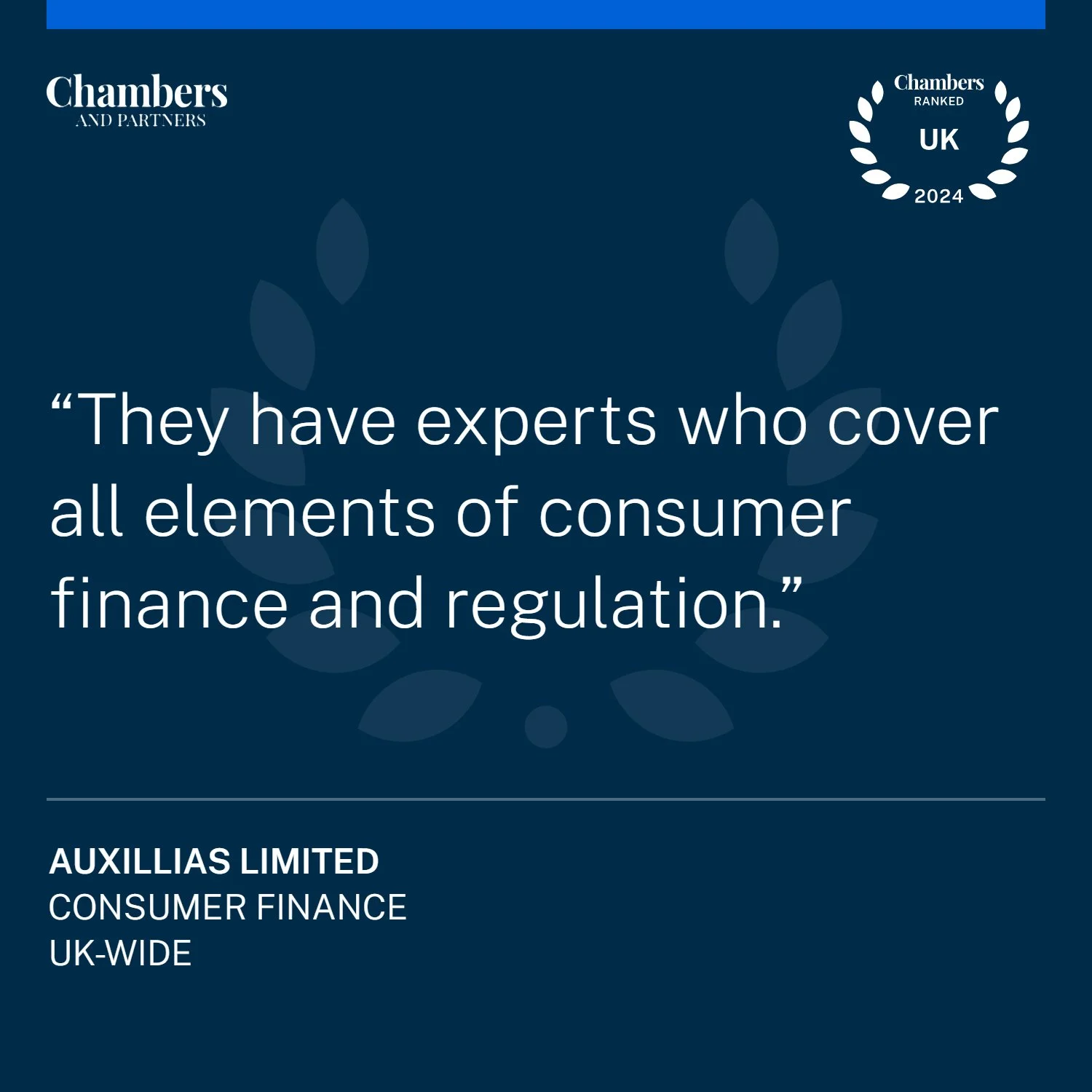 Auxillias named in 2024 Chambers &amp; Partners Consumer Finance UK rankings for the first time