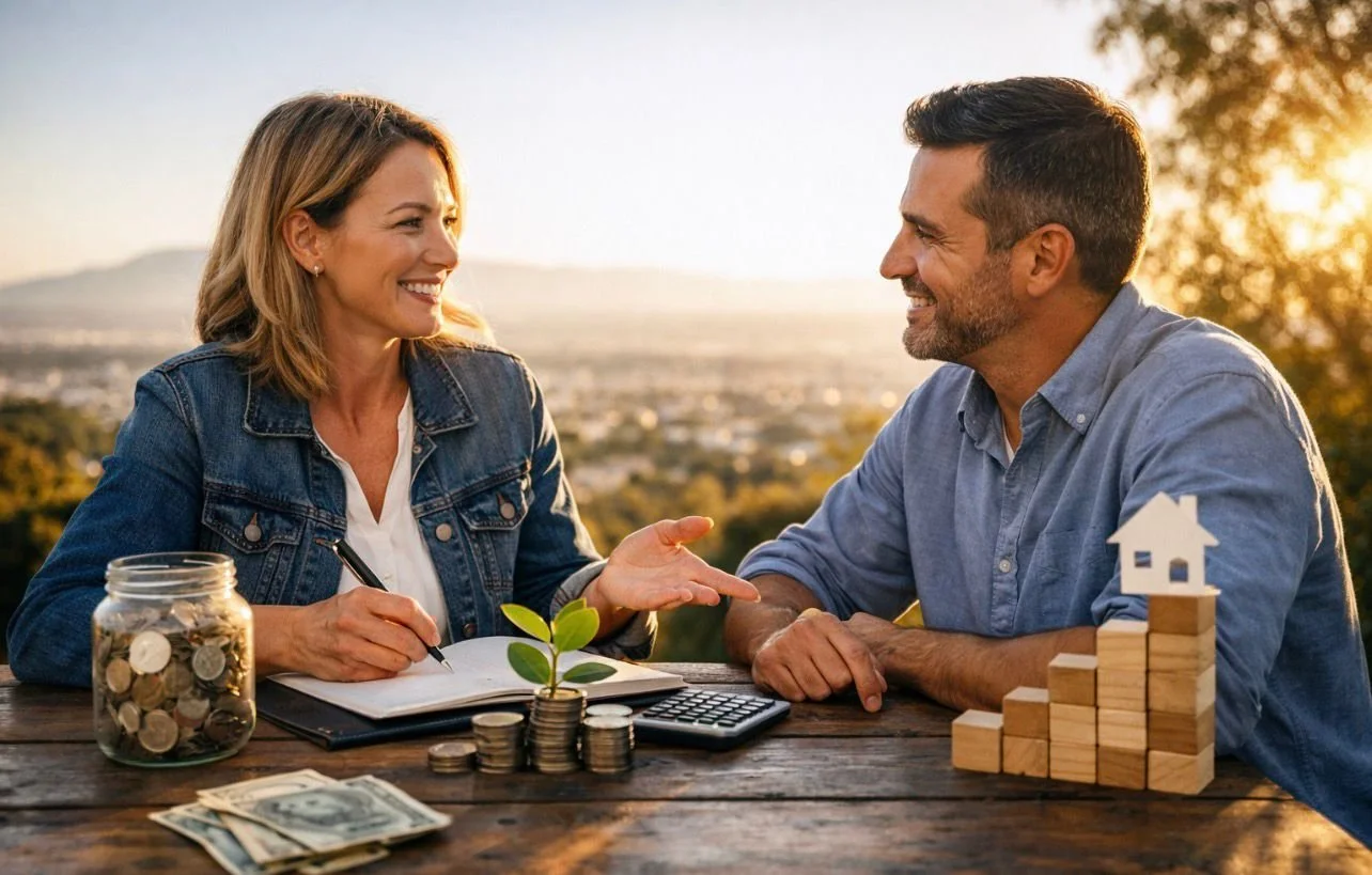 money-mindset-coaching-couple-financial-planning.jpg couple reviewing finances together during money mindset coaching session