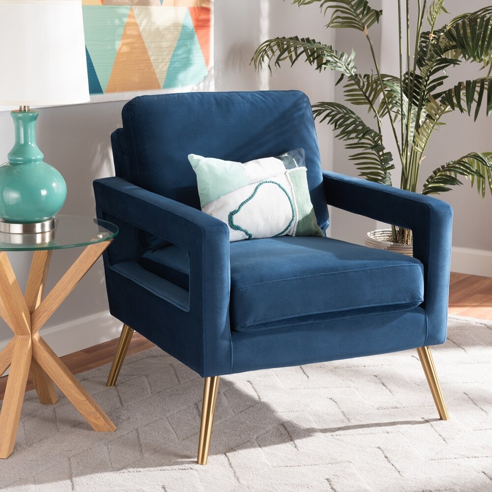 Baxton Studio Leland Glam And Luxe Light Blue Velvet Armchair Sanabria Homes Designs