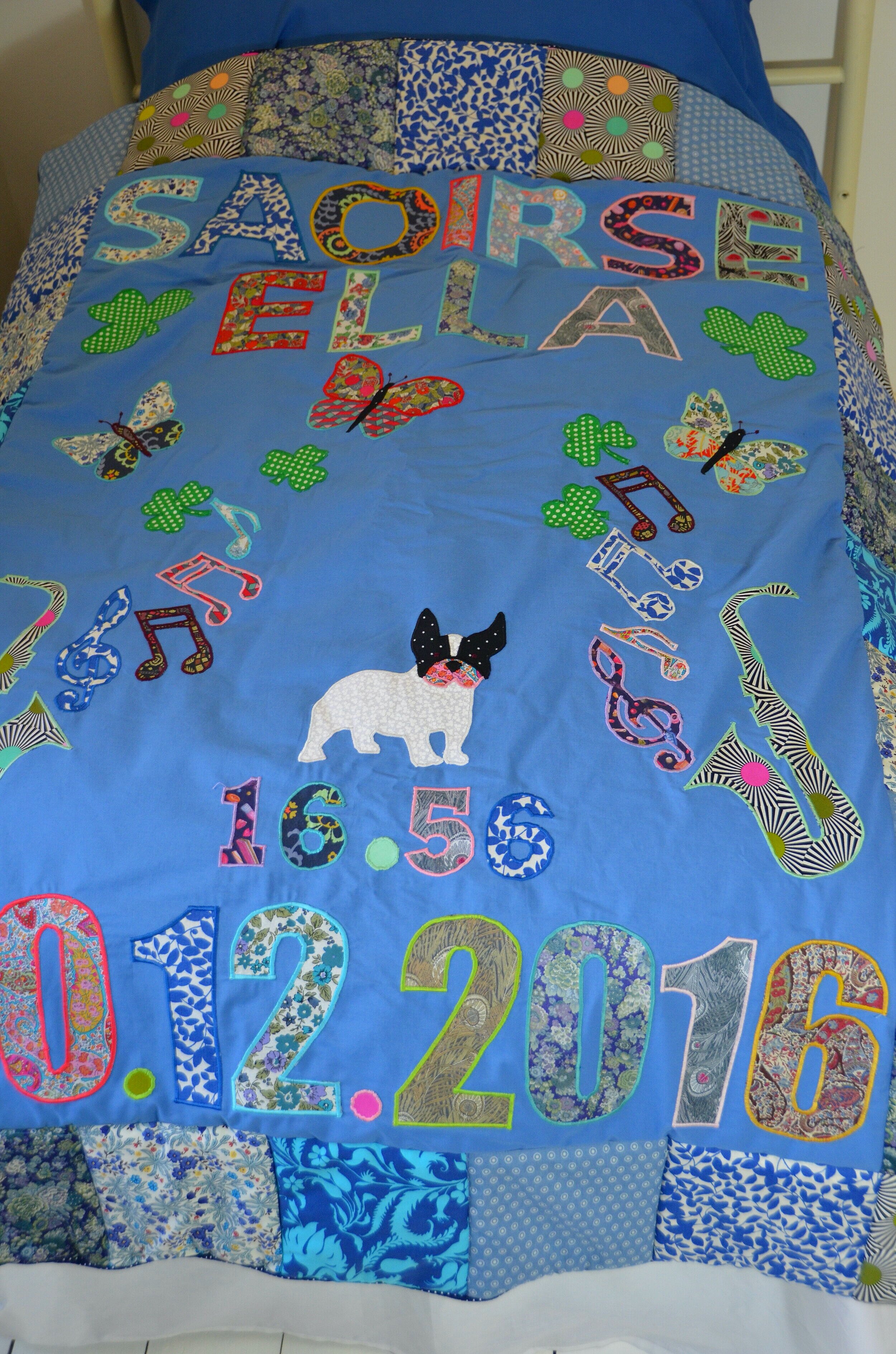 Cotton Fairy will make you a personalised quilt. We work closely with the client to design and make you a totally unique quilt that will become a family heirloom. A perfect gift to celebrate birth or a special occasion. For further details please em