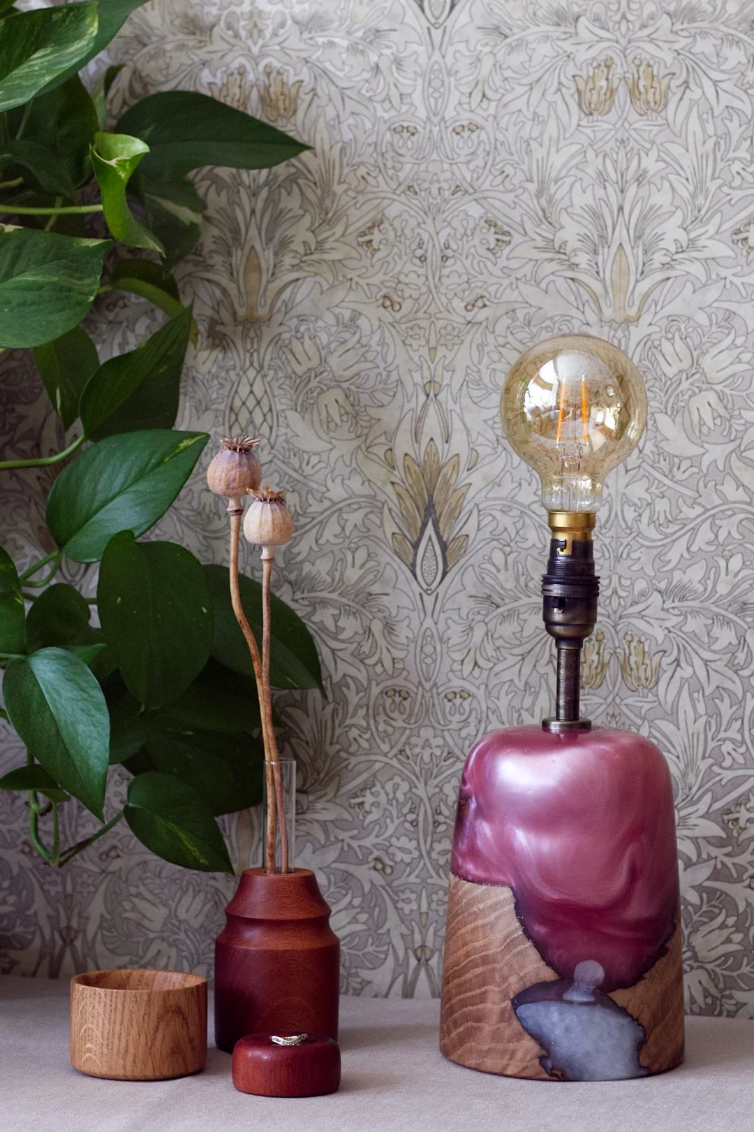 Domed Welsh Oak and Pink resin lamp base - Featured in Elle Decoration Oct 2026
