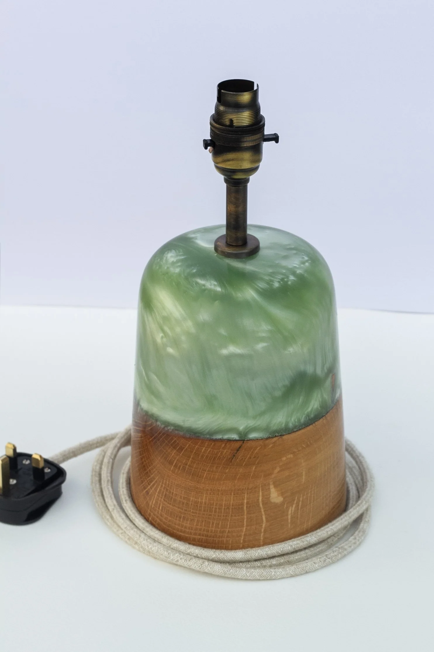Radium inspired resin and Oak Lamp 