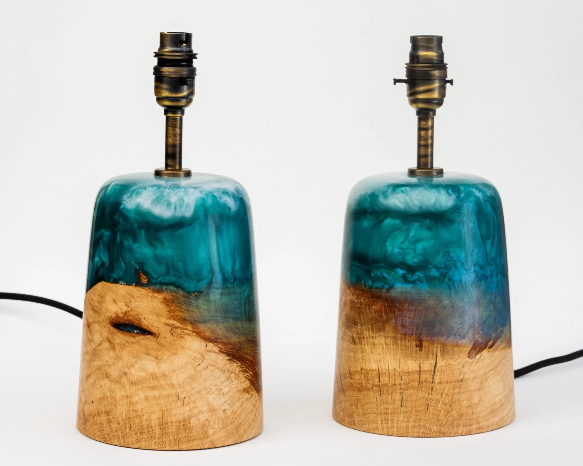 Sea scape Lamps - Oak bases with a mix of blues, teal and white resin pigments 