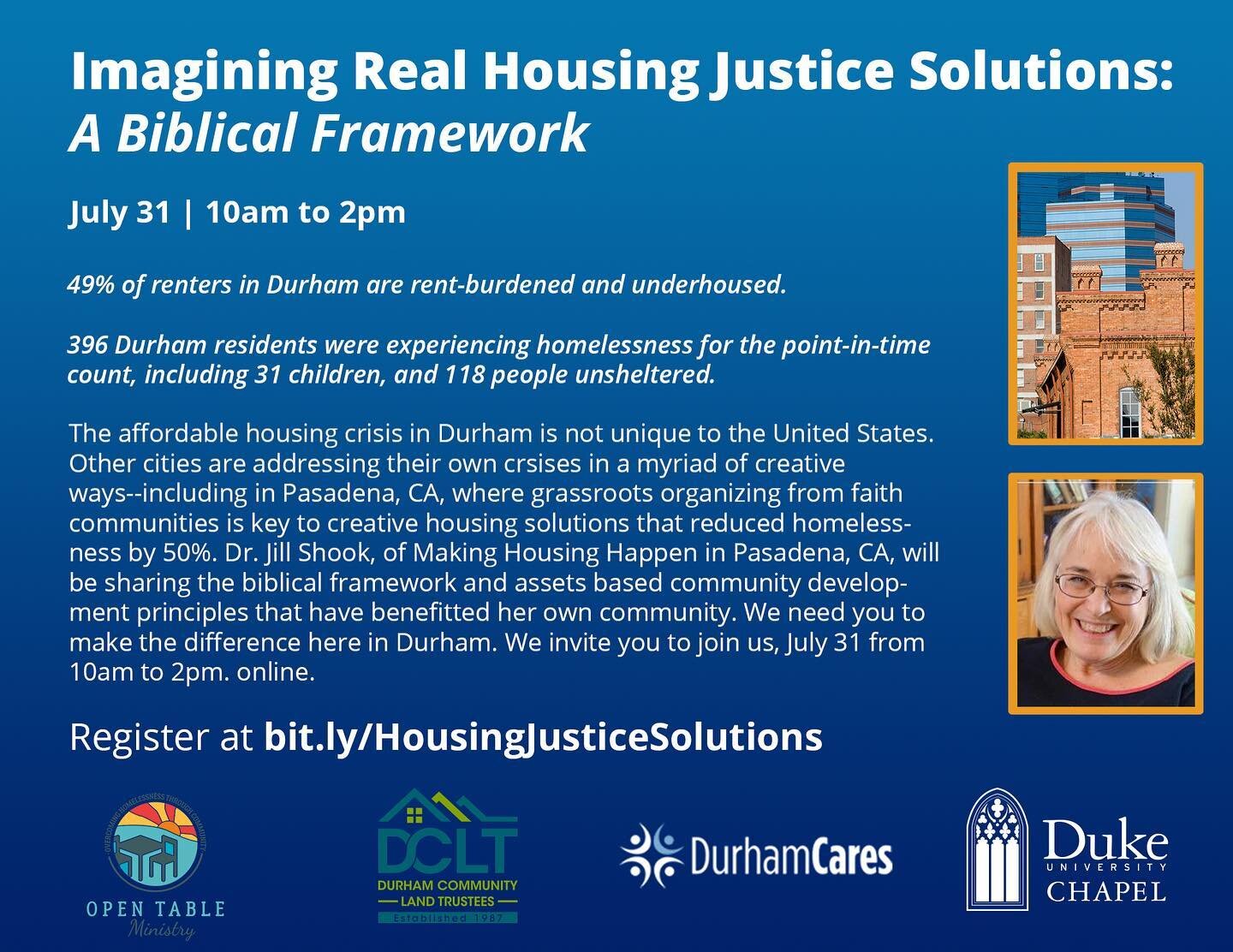 We are excited to co-sponsor this upcoming virtual conversation! We hope you will join us on July 31 as learn more about supporting affordable housing initiatives in our local community. Register at bit.ly/HousingJusticeSolutions