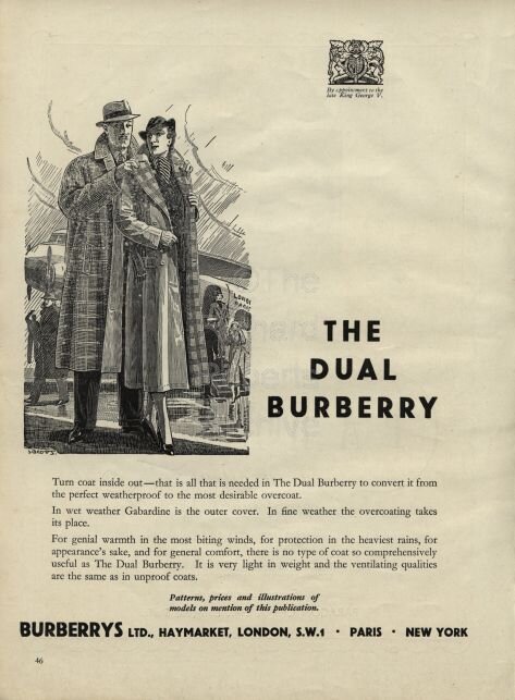 1938 The Dual Burberry, Advertisement for a reversible Burberry coat by Burberrys or Haymarket, London