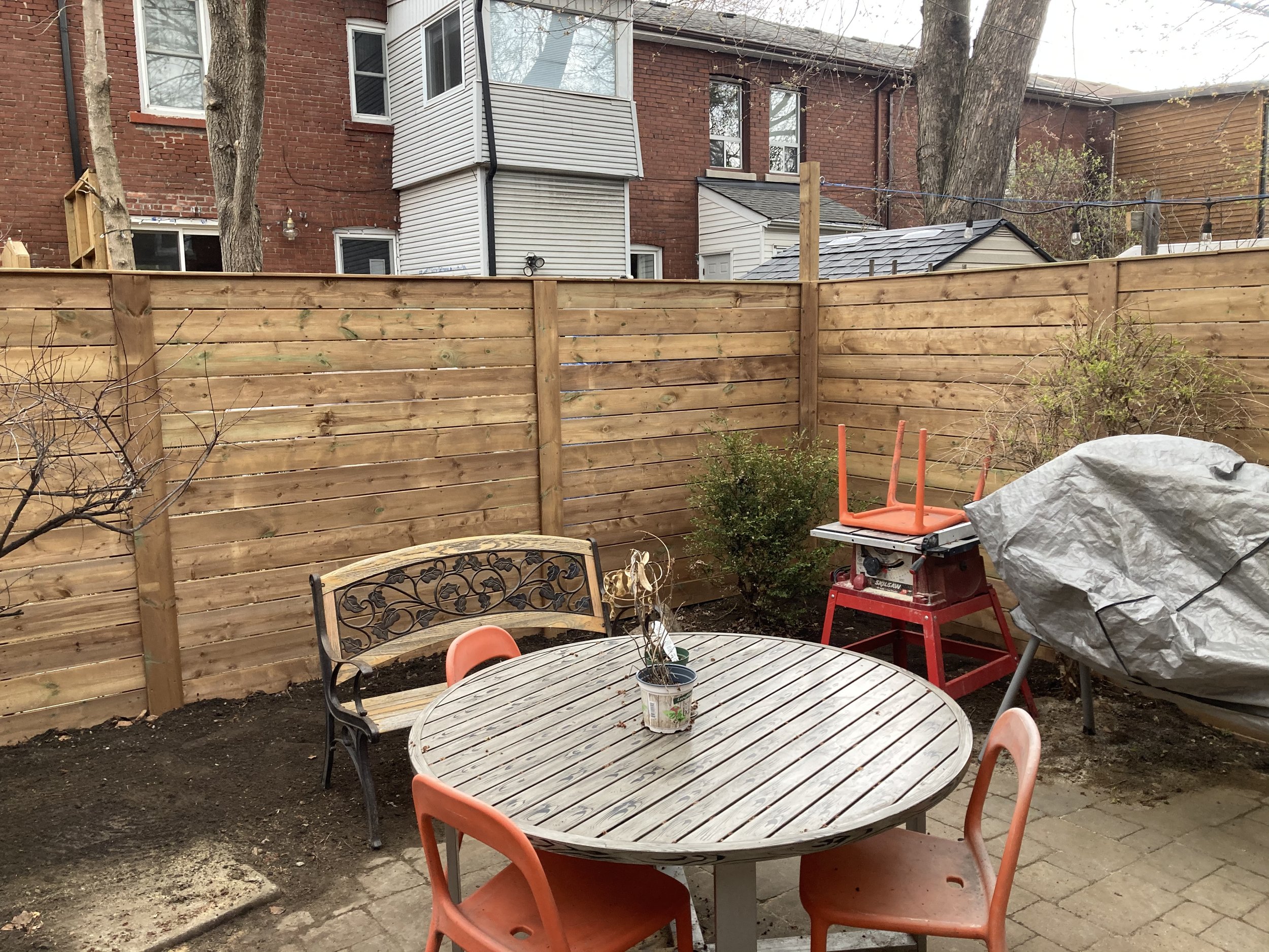 Pressure treated fence installation.