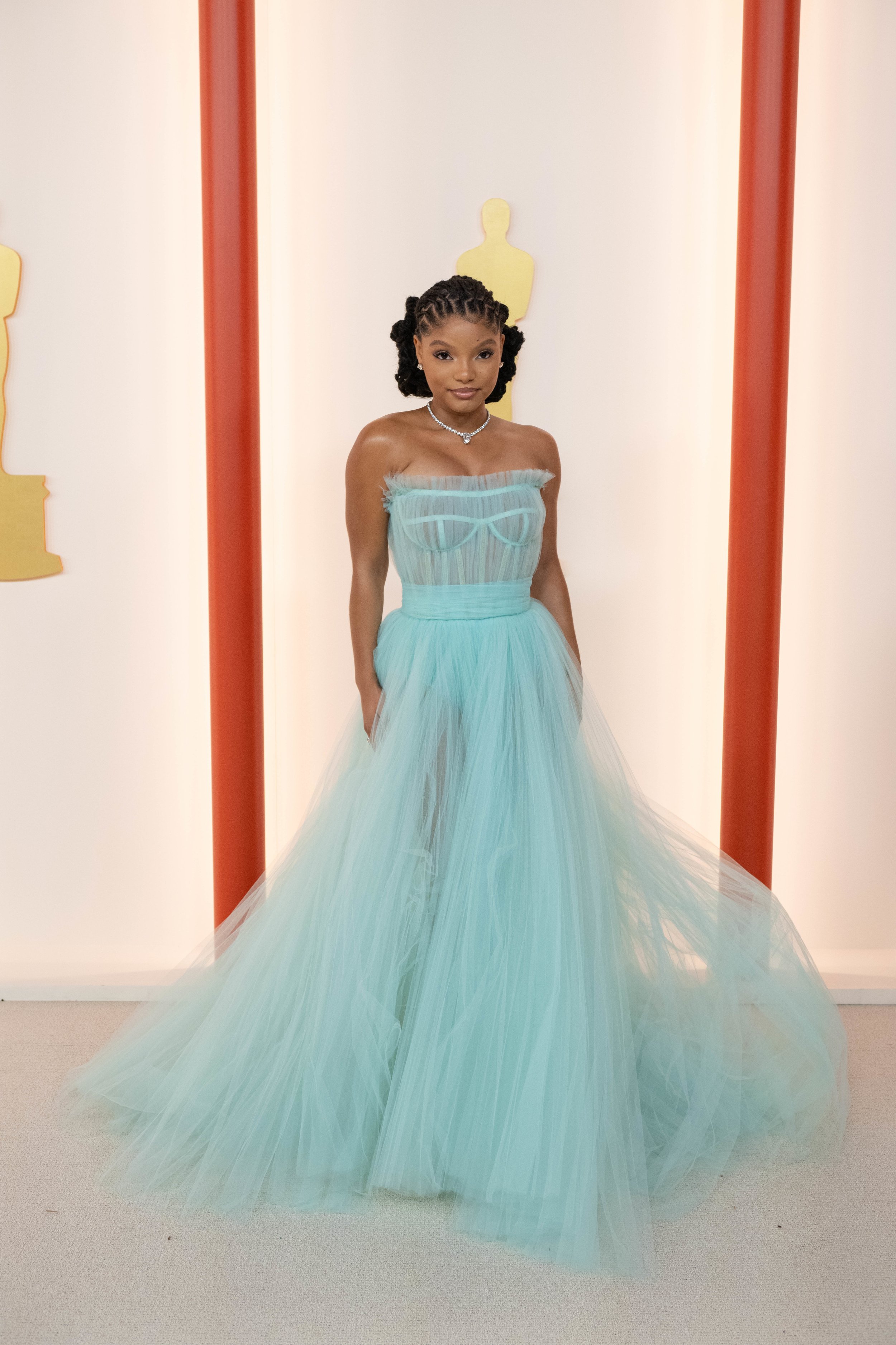 Halle Bailey arrives on the red carpet of the 95th Oscars® at the Dolby
