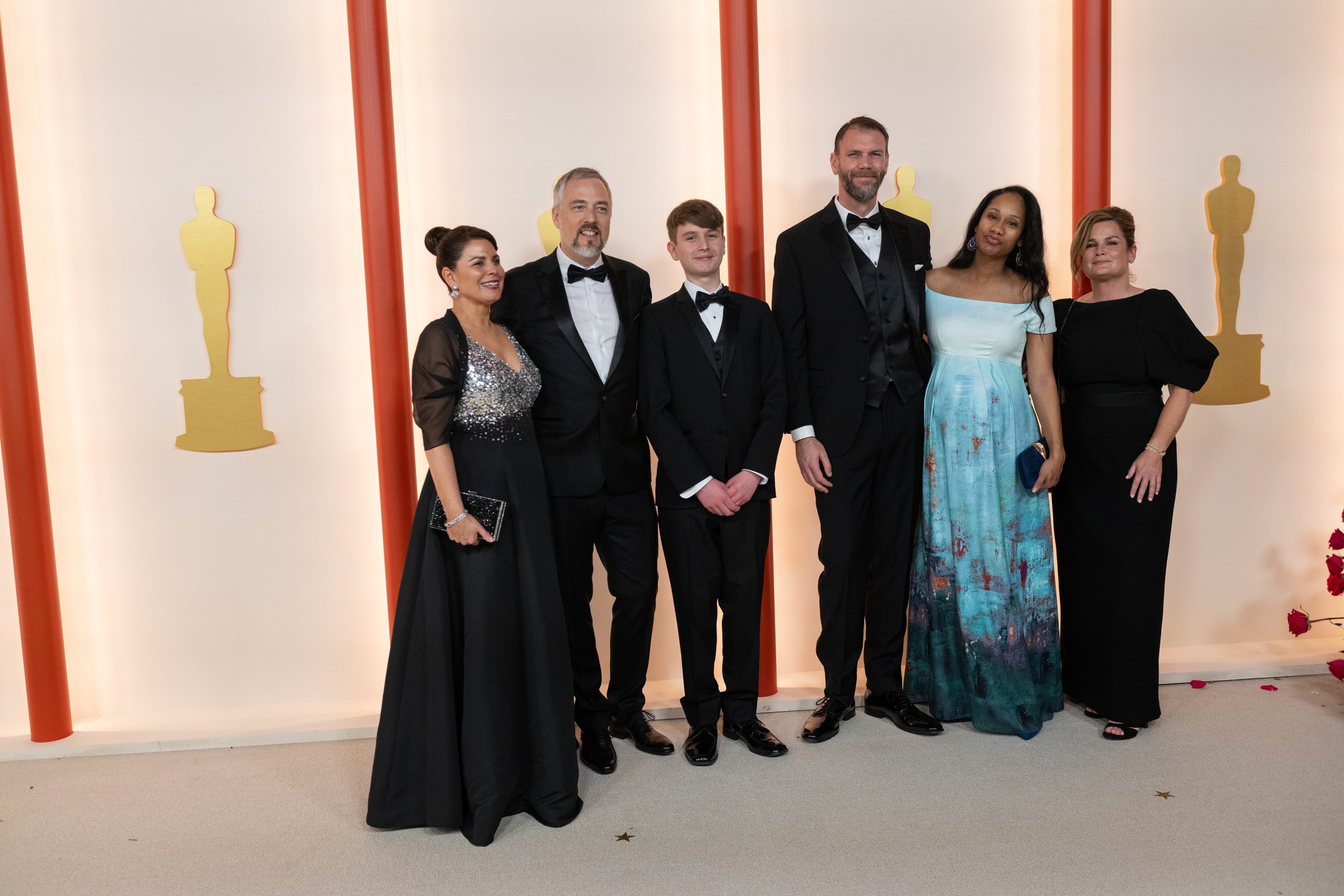 Oscar® nominees Ben Proctor, Dylan Cole, Vanessa Cole, and guests, arrive on the red carpet of the 95th Oscars
