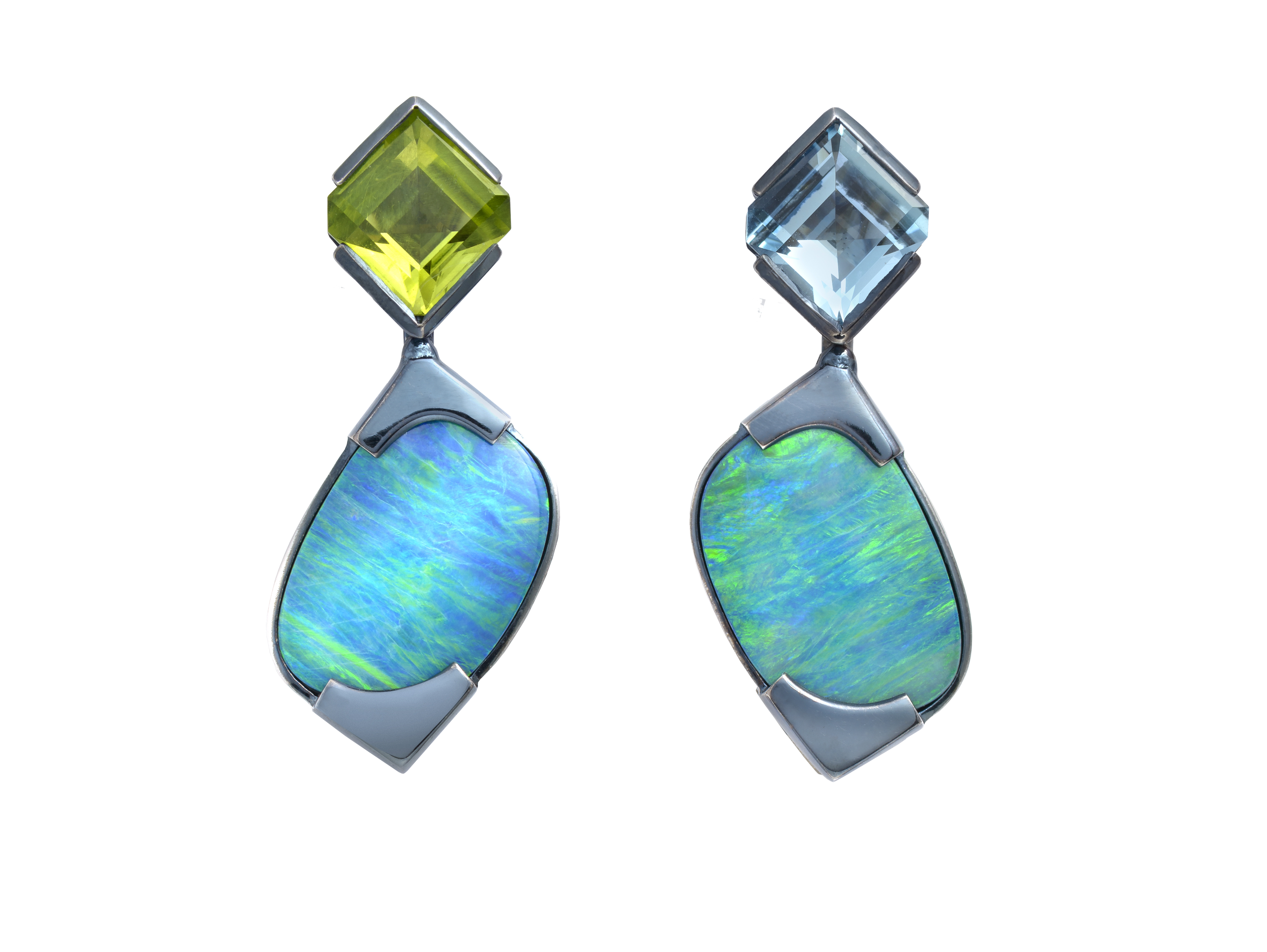 Chromanteq Opal, Aquamarine and Peridot 18W Earrings, blue rhodium plating.png