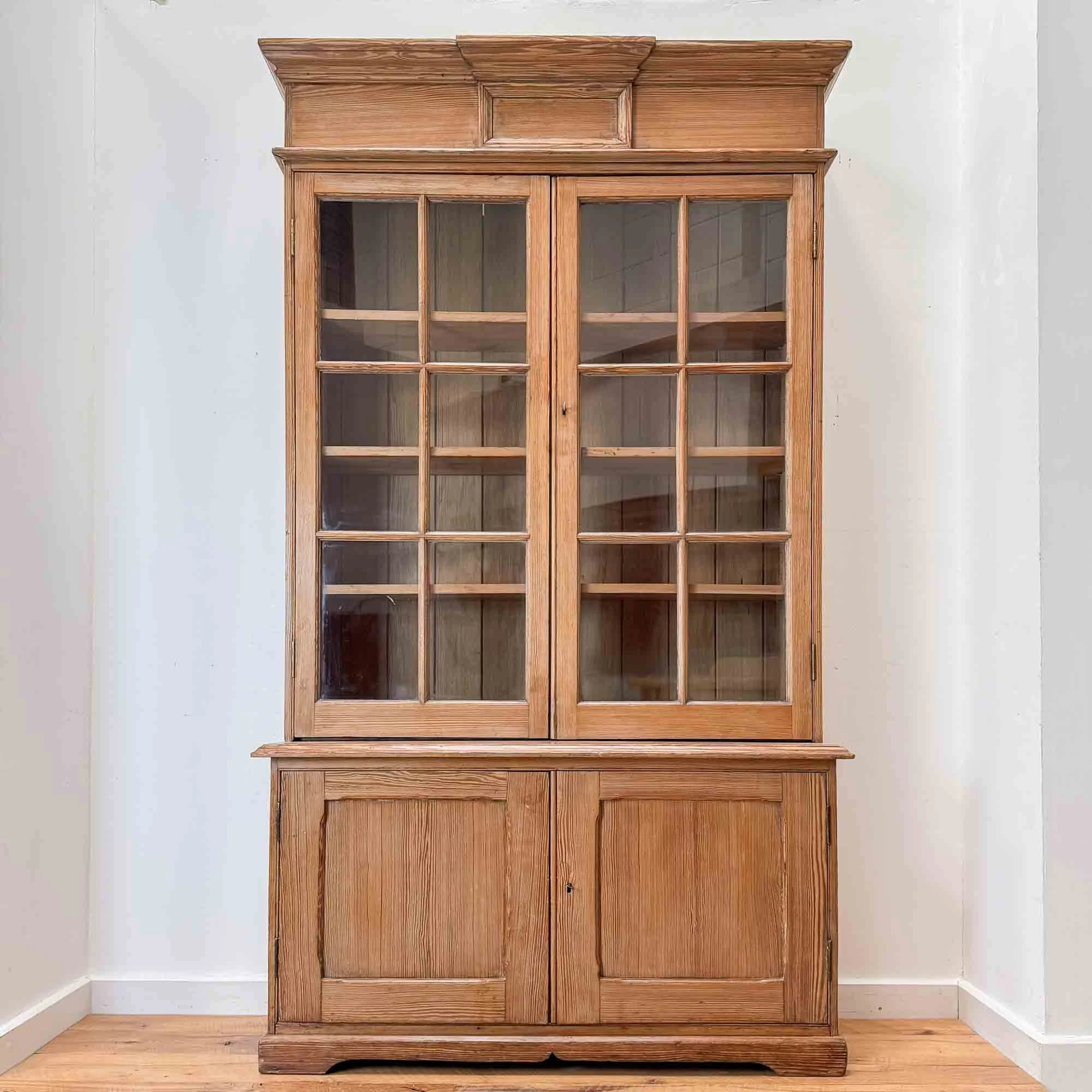 antique pitch pine glazed bookcase.jpg