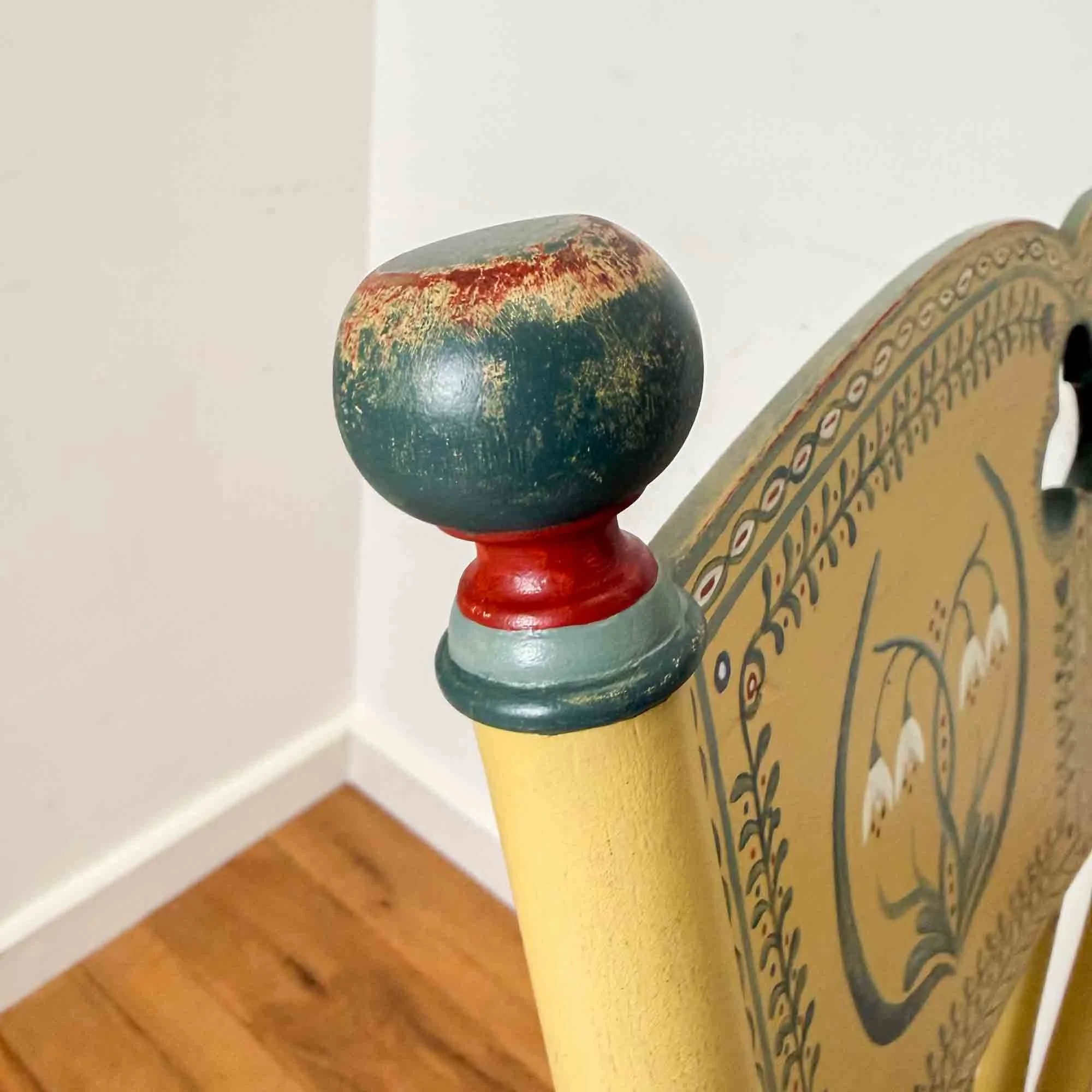 yellow folk art painted vintage chair