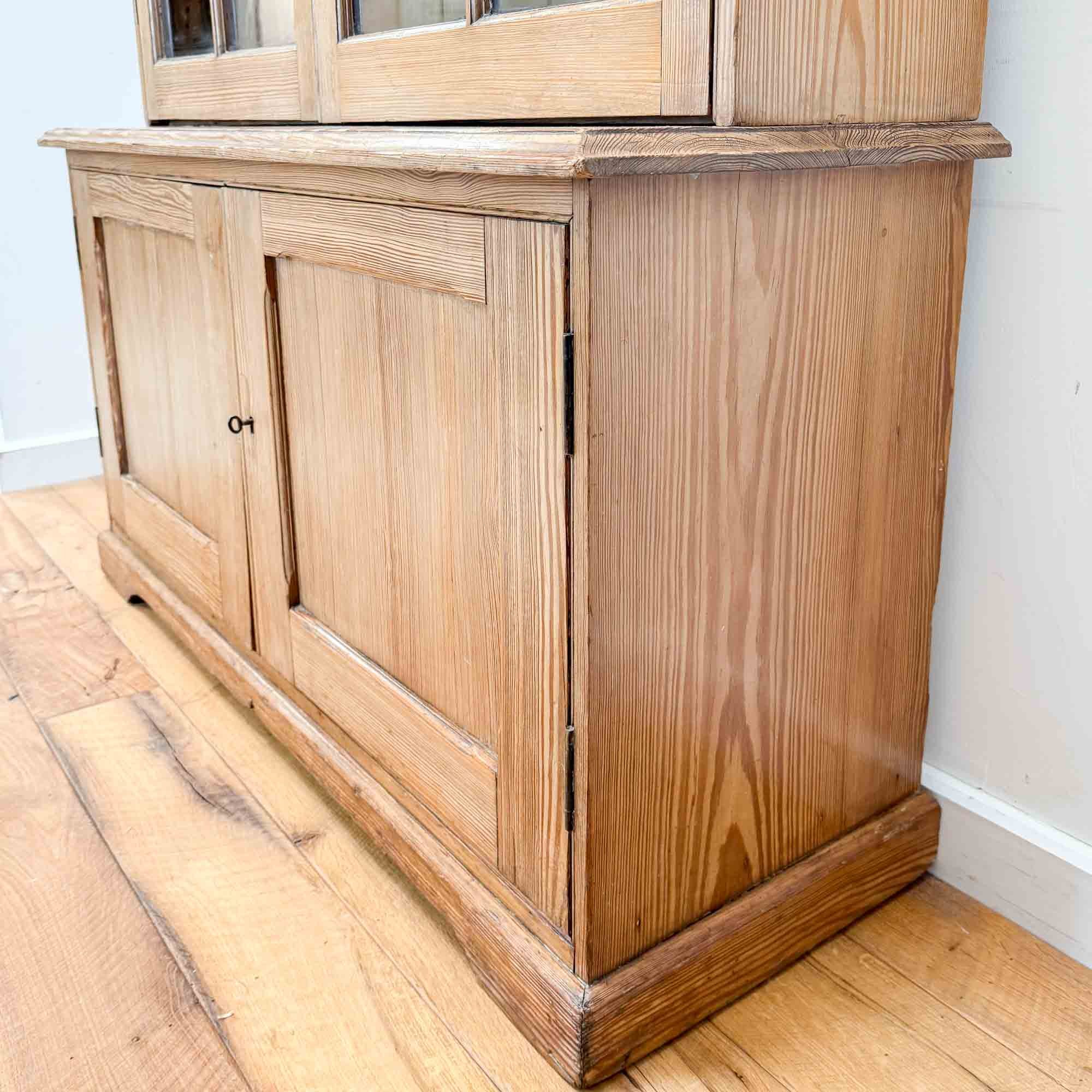 antique pitch pine glazed bookcase-11.jpg