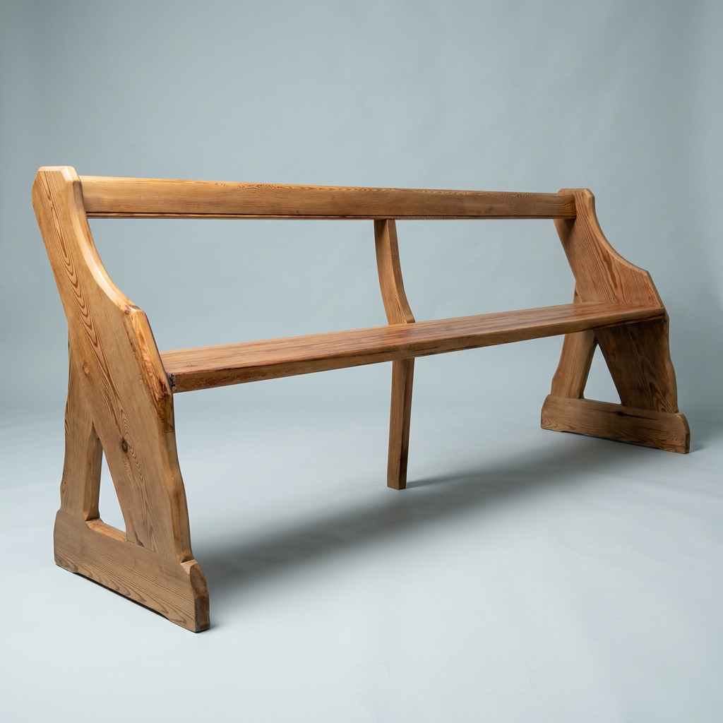 Antique Pitch Pine Open Back Church Pew