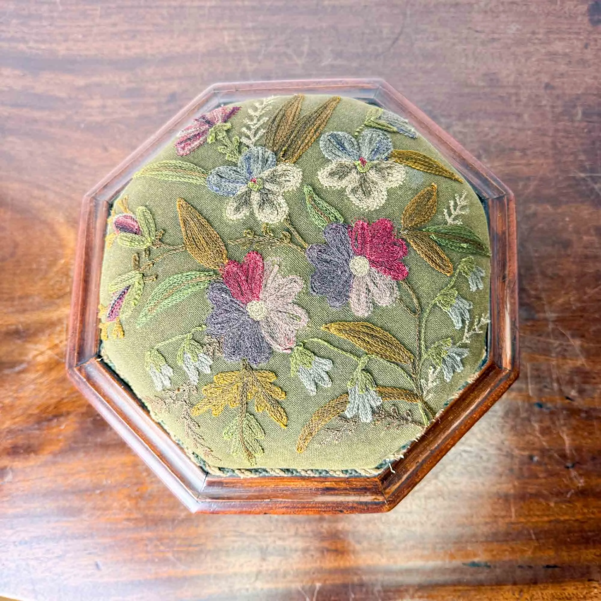 antique spitoon footstool with crewelwork upholstery-08.jpg