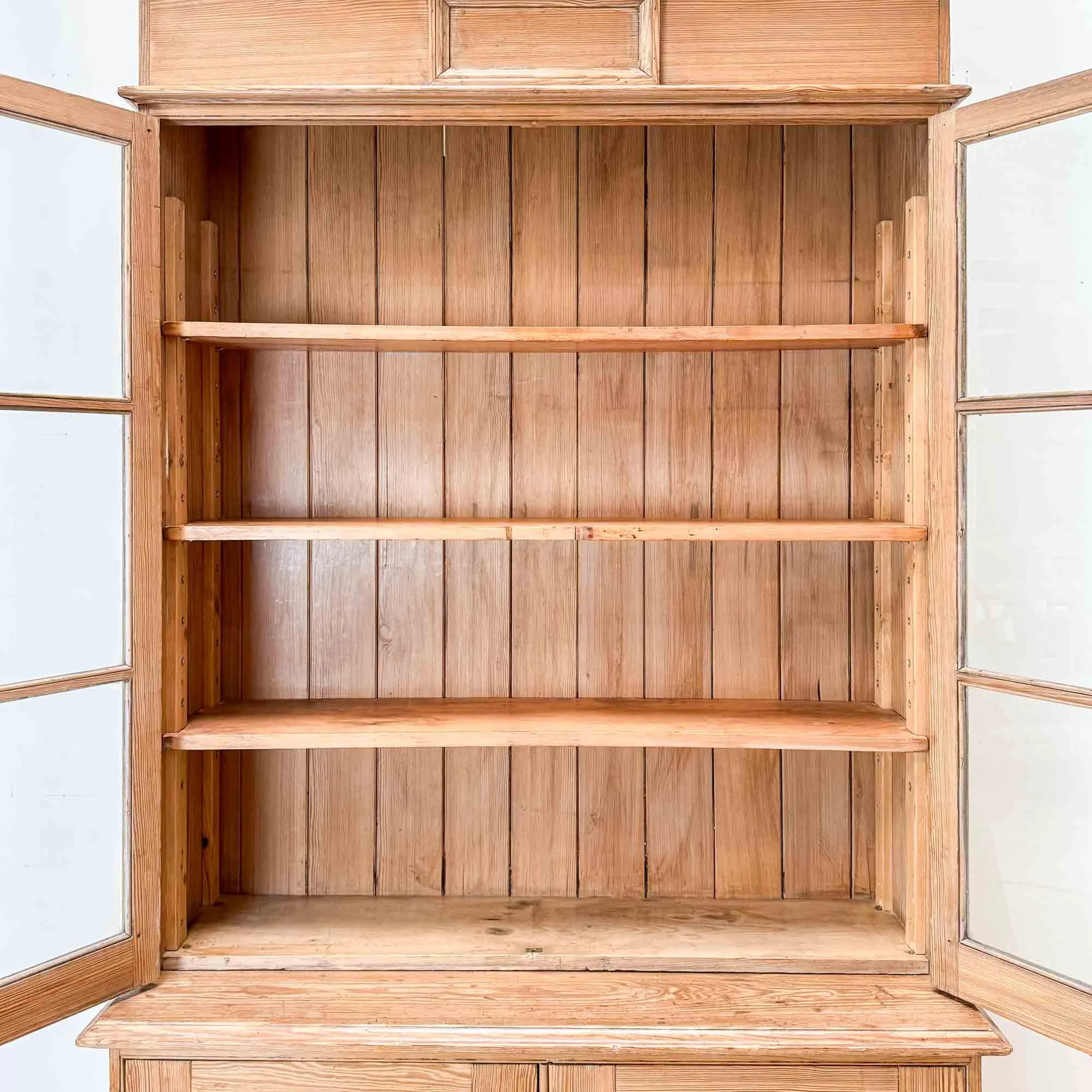 antique pitch pine glazed bookcase-2.jpg