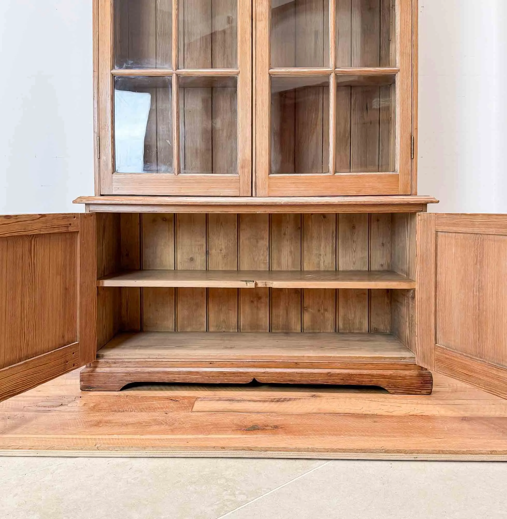 antique pitch pine glazed bookcase-10.jpg