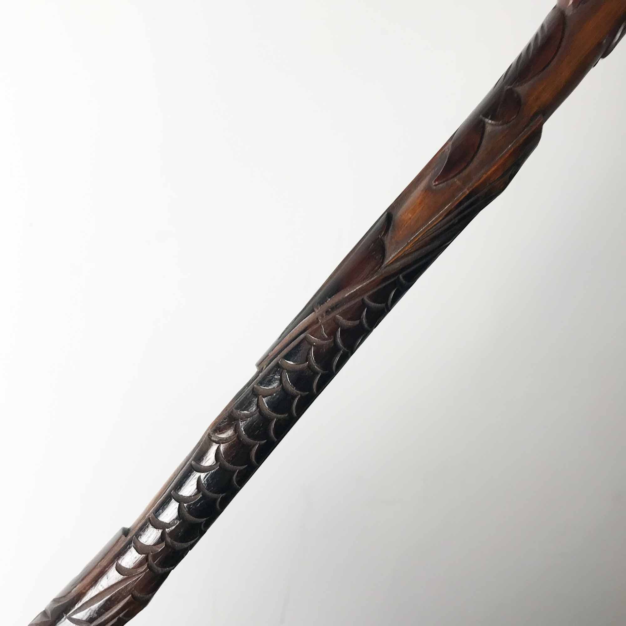 unusual carved wood walking stick