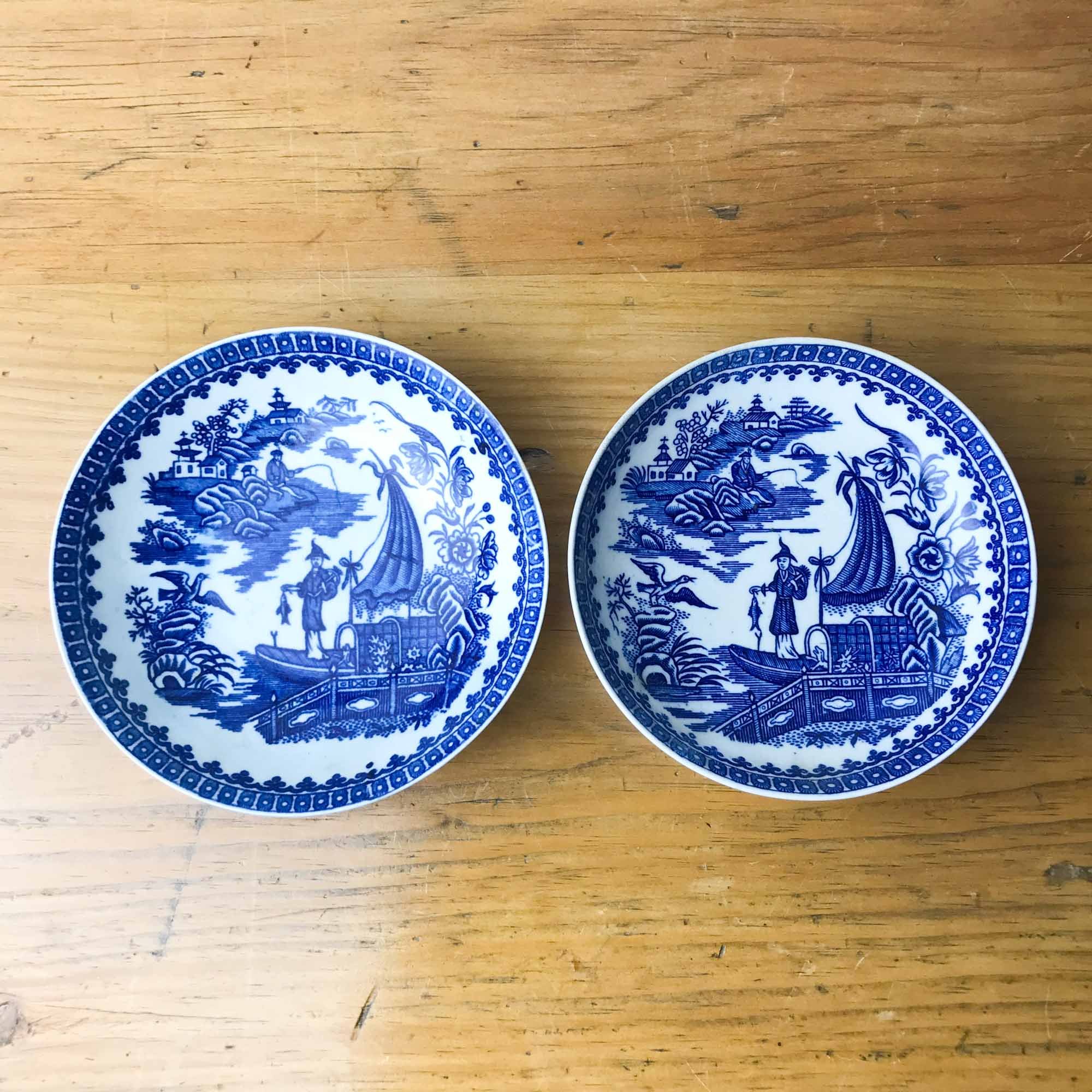 First Period Worcester Cormorant Pattern Saucers