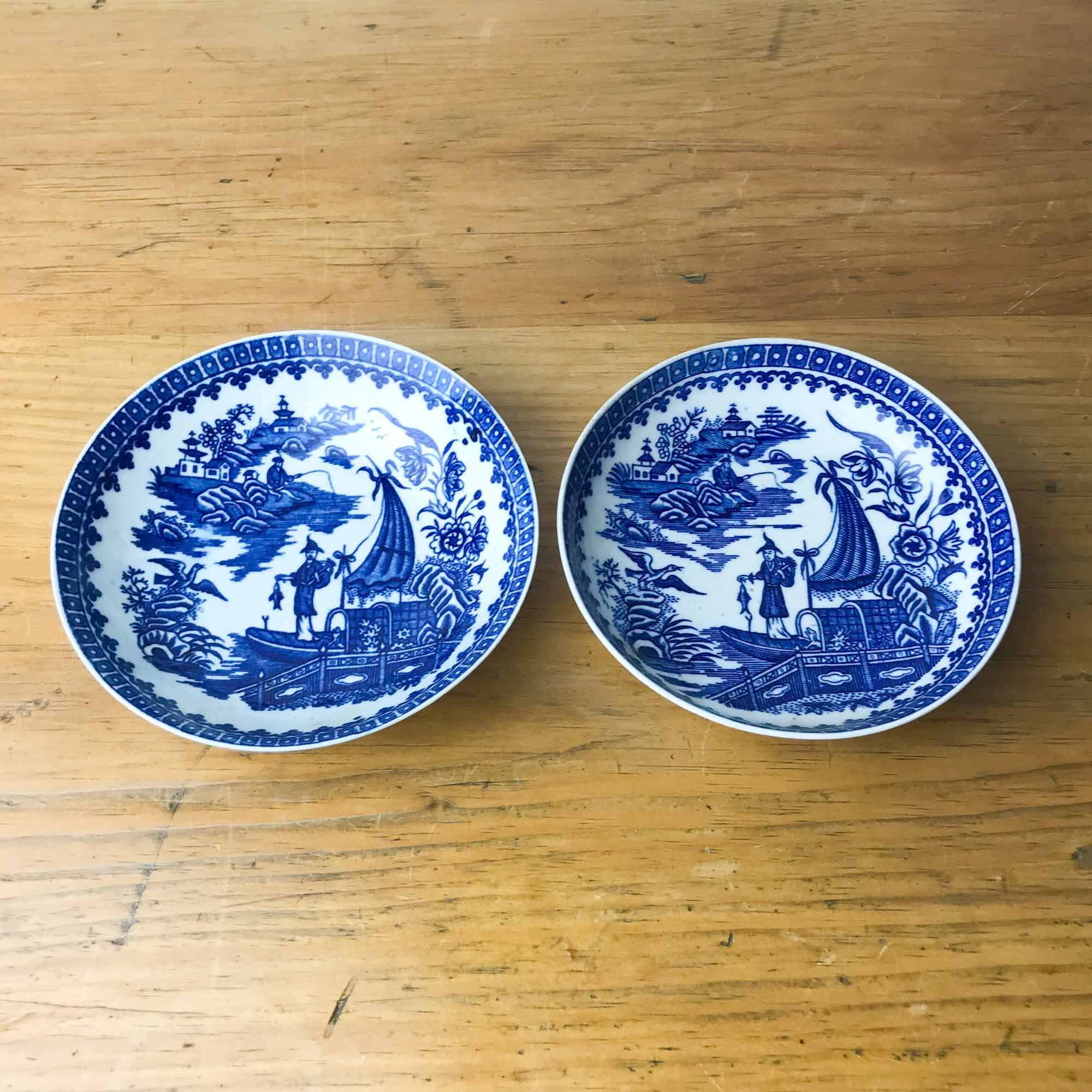First Period Worcester Fisherman Pattern Saucers